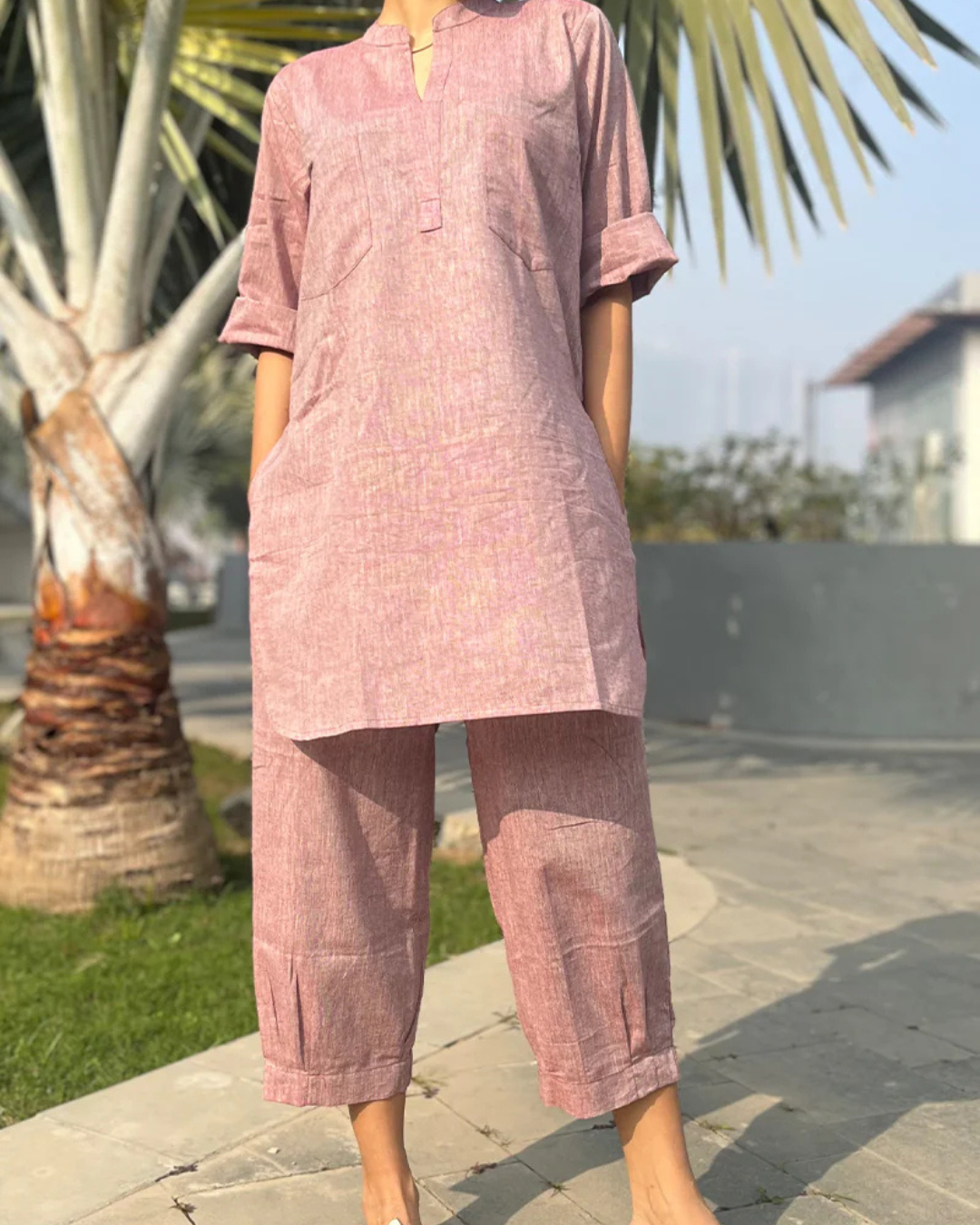 Dusty Rose Casual Cotton Co-ord Set for Women