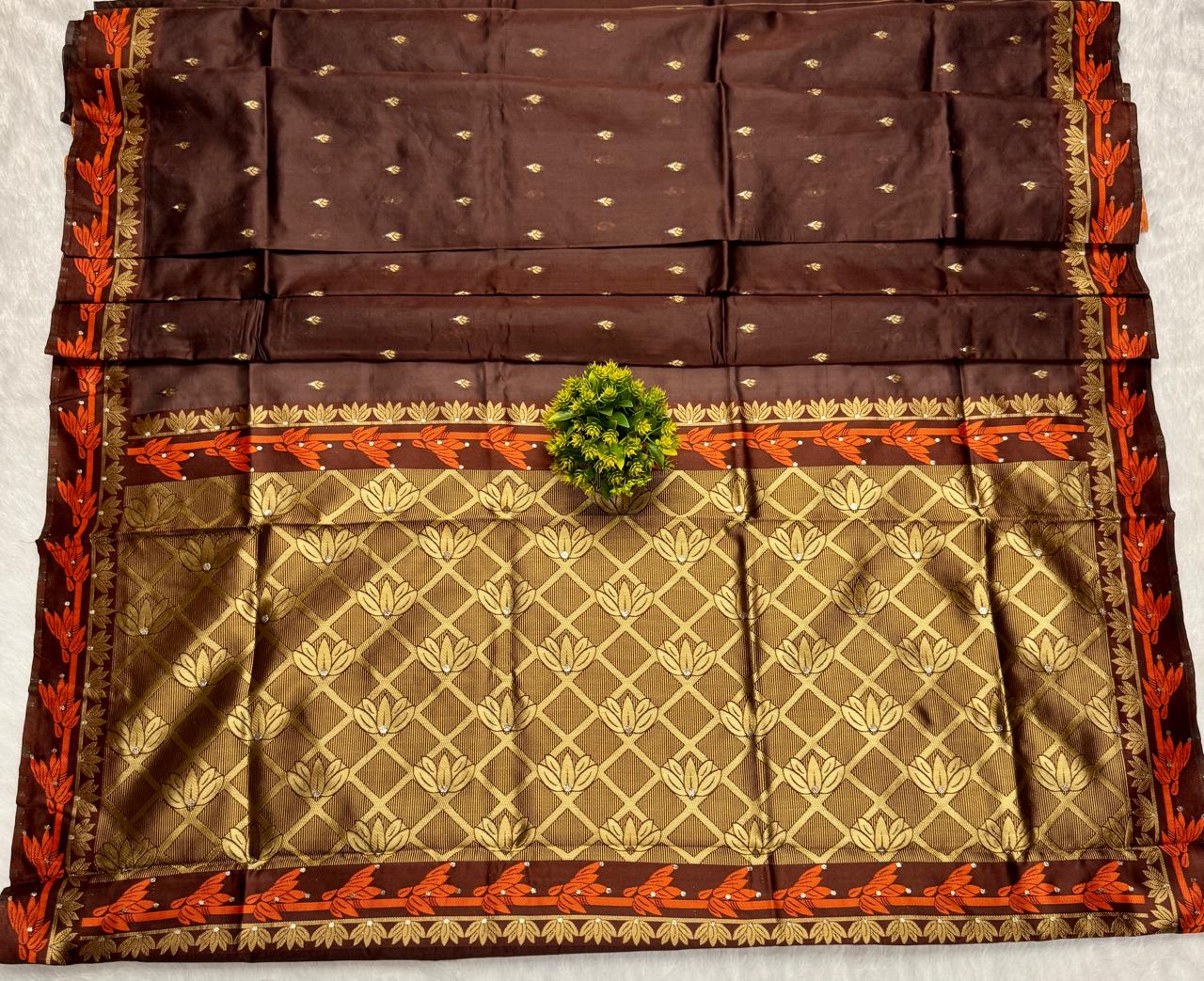 Coffee Soft Banarasi Silk Saree With Blissful Blouse Piece