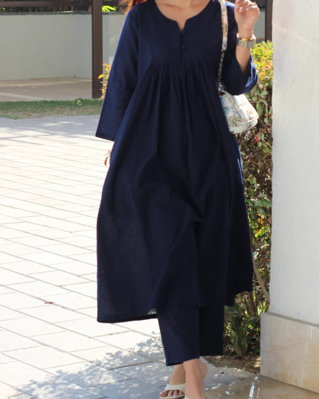 Elegant  Navy blue A-Line Kurta with Matching Pants – Cotton Comfort Wear