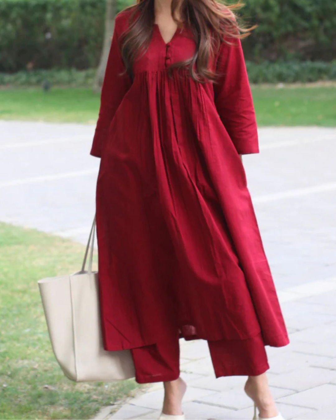 Elegant Maroon A-Line Kurta with Matching Pants – Cotton Comfort Wear