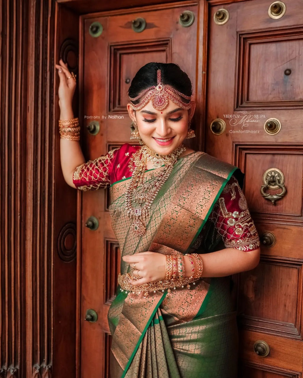Printed Banarasi Jacquard Saree  (Green)
