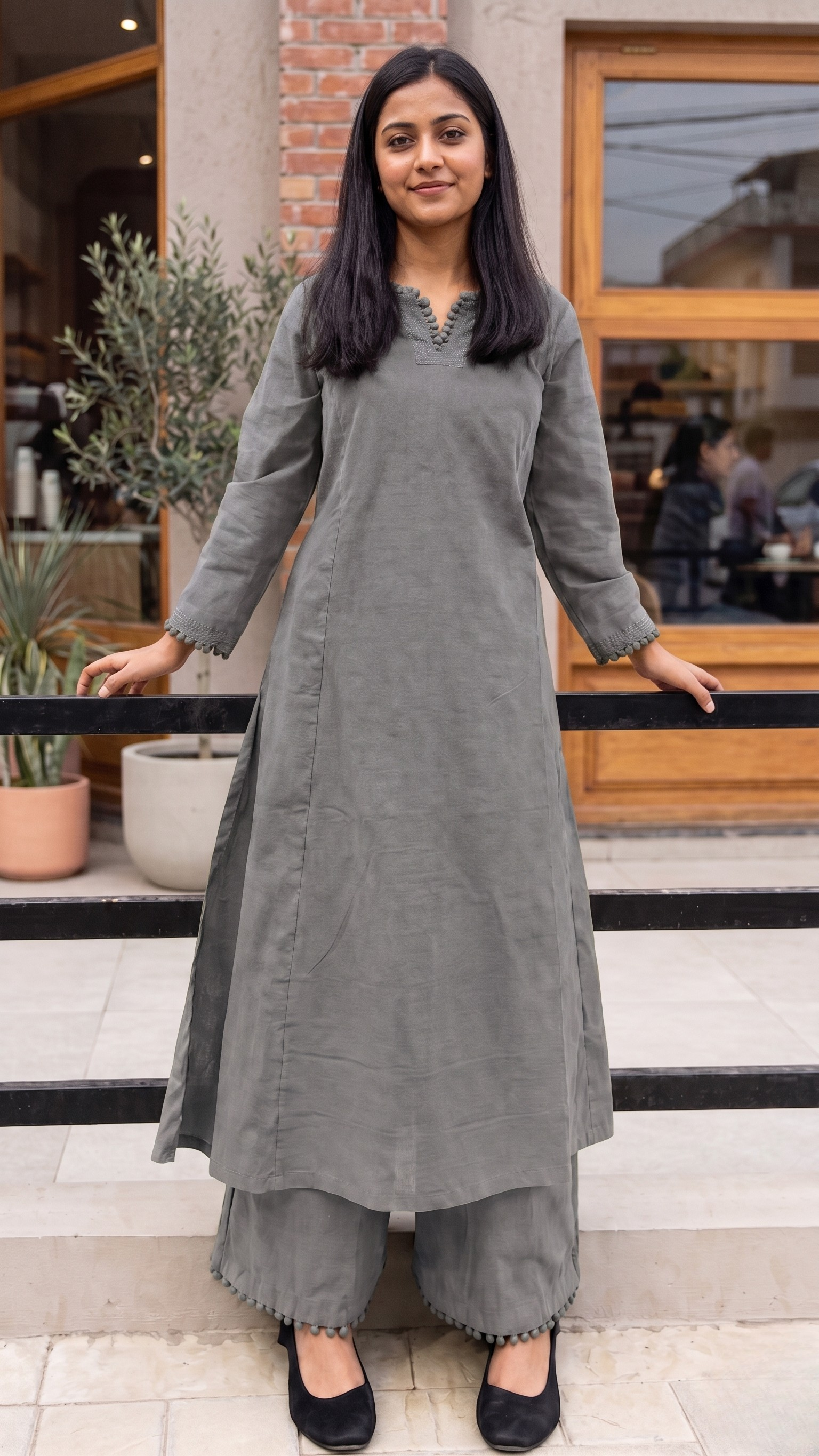 Festive Ready Grey Kurta Palazzo Co-Ord Set