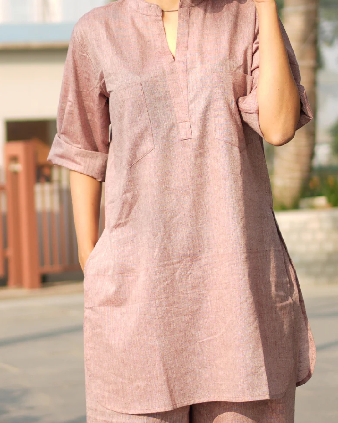 Dusty Rose Casual Cotton Co-ord Set for Women