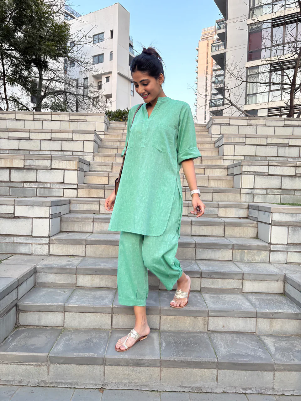 Mint Green Casual Cotton Co-ord Set for Women