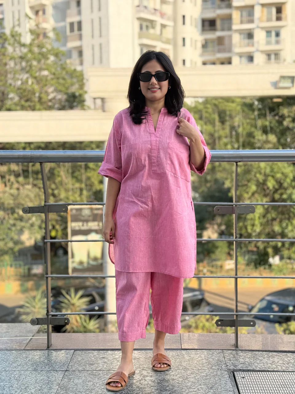 Pink Casual Cotton Co-ord Set for Women