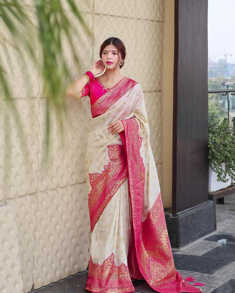 Women Floral Woven Saree with Contrast Border
