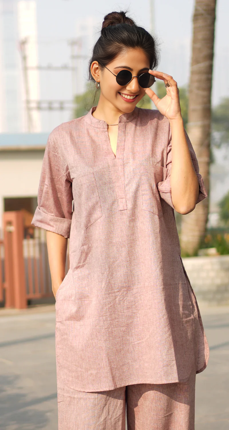 Dusty Rose Casual Cotton Co-ord Set for Women