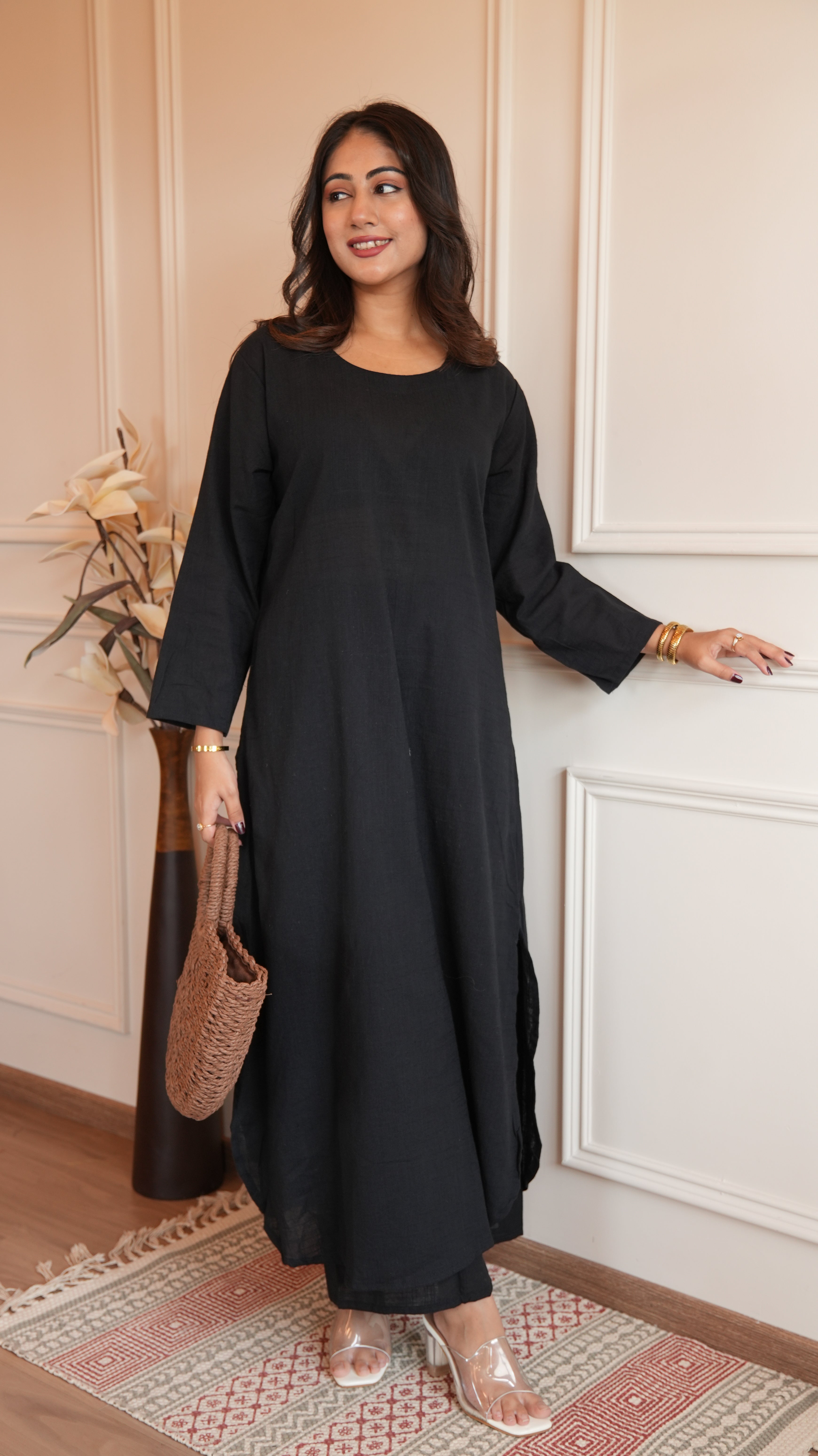 Women's Cotton Kurta pant sets - Black
