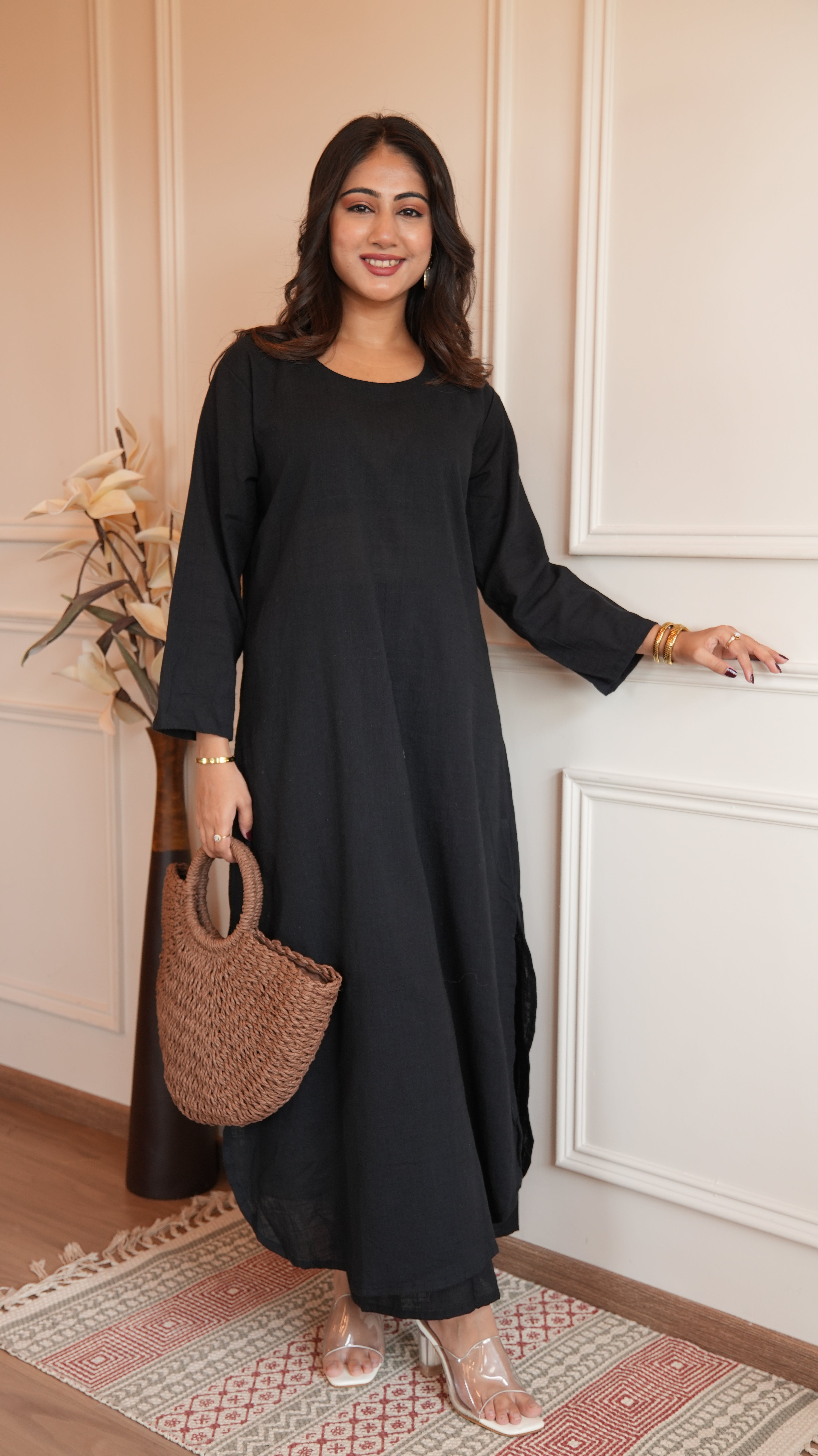 Women's Cotton Kurta pant sets - Black