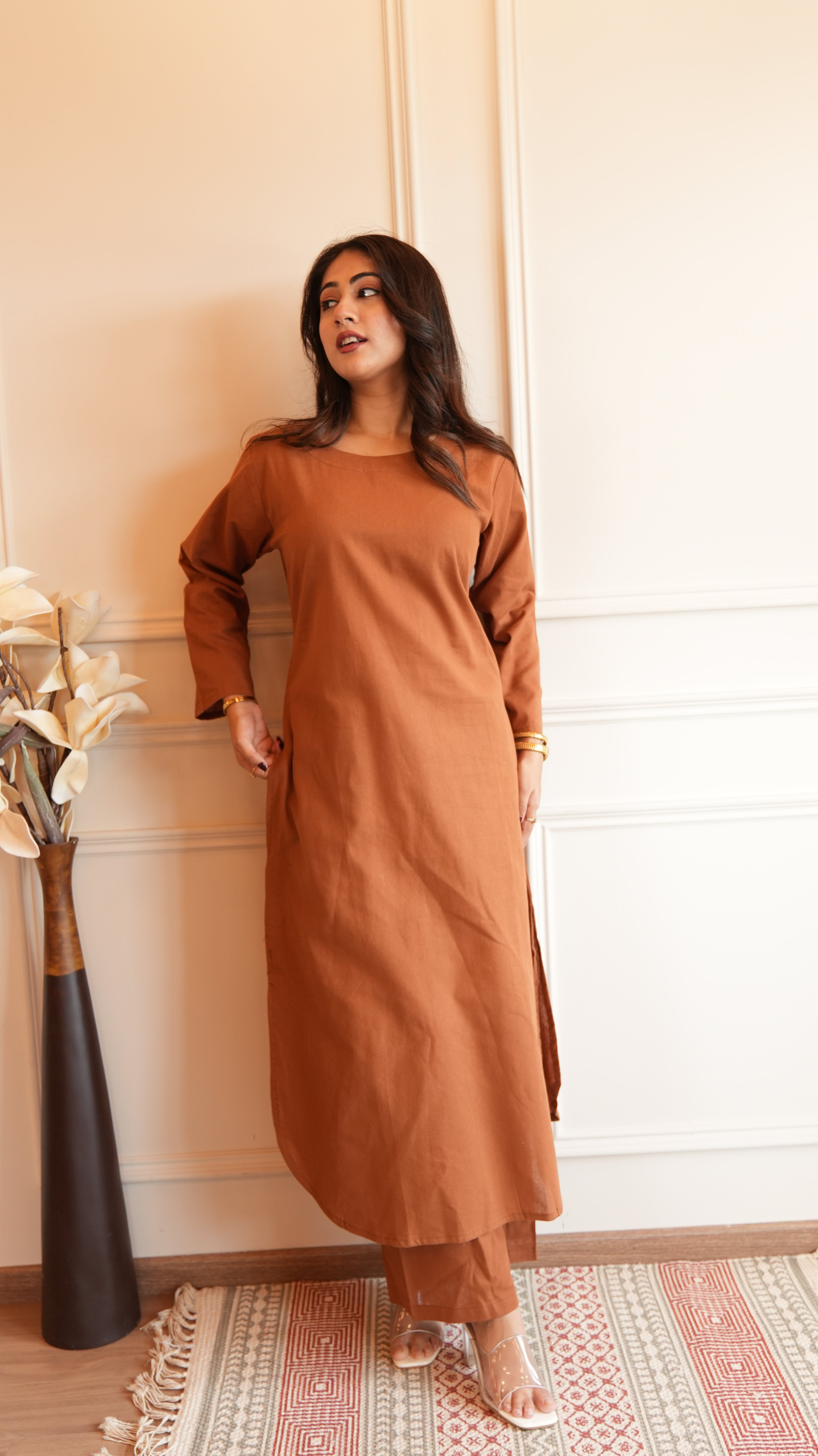 Women's Cotton Kurta pant sets - Brown
