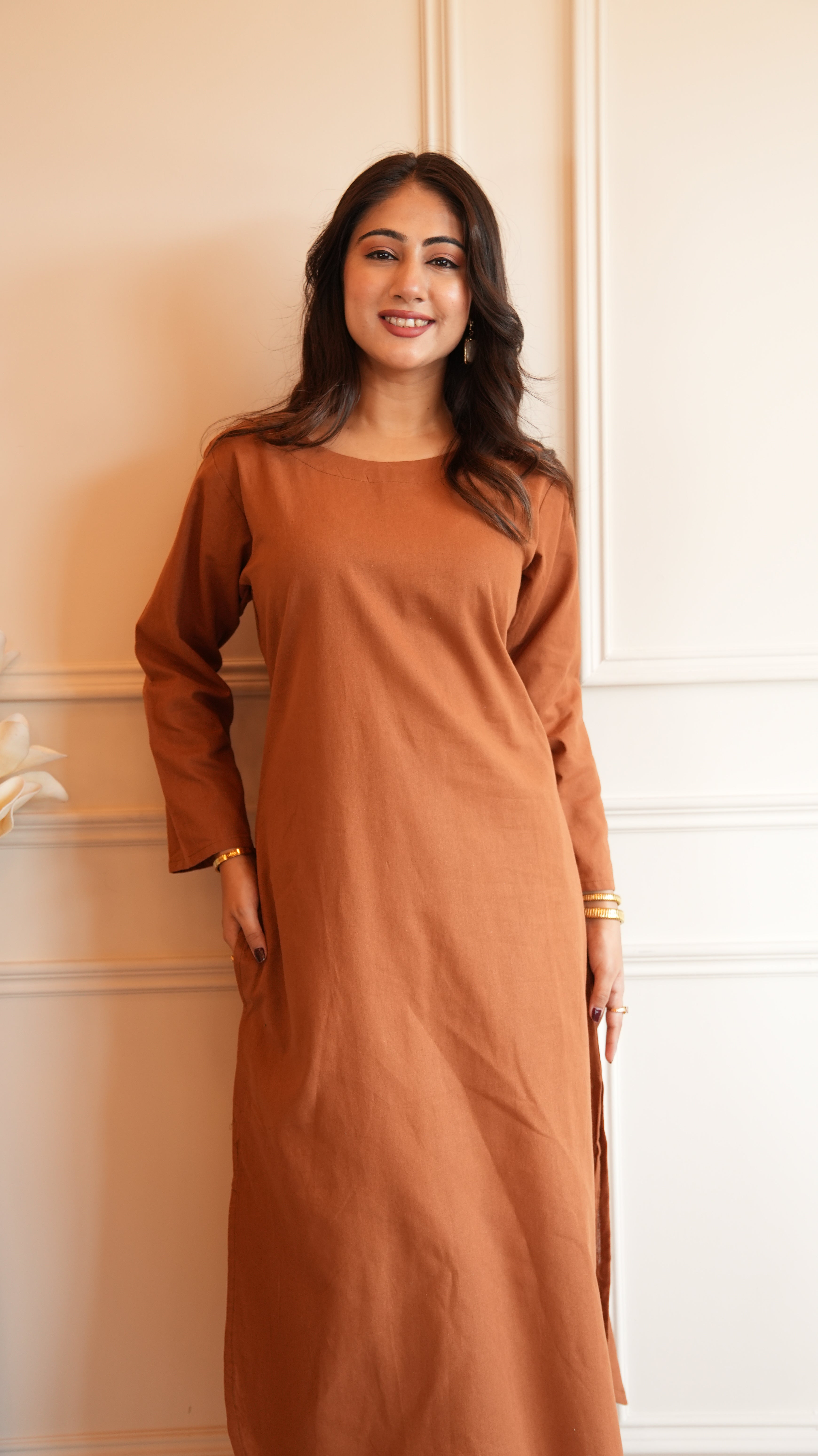 Women's Cotton Kurta pant sets - Brown