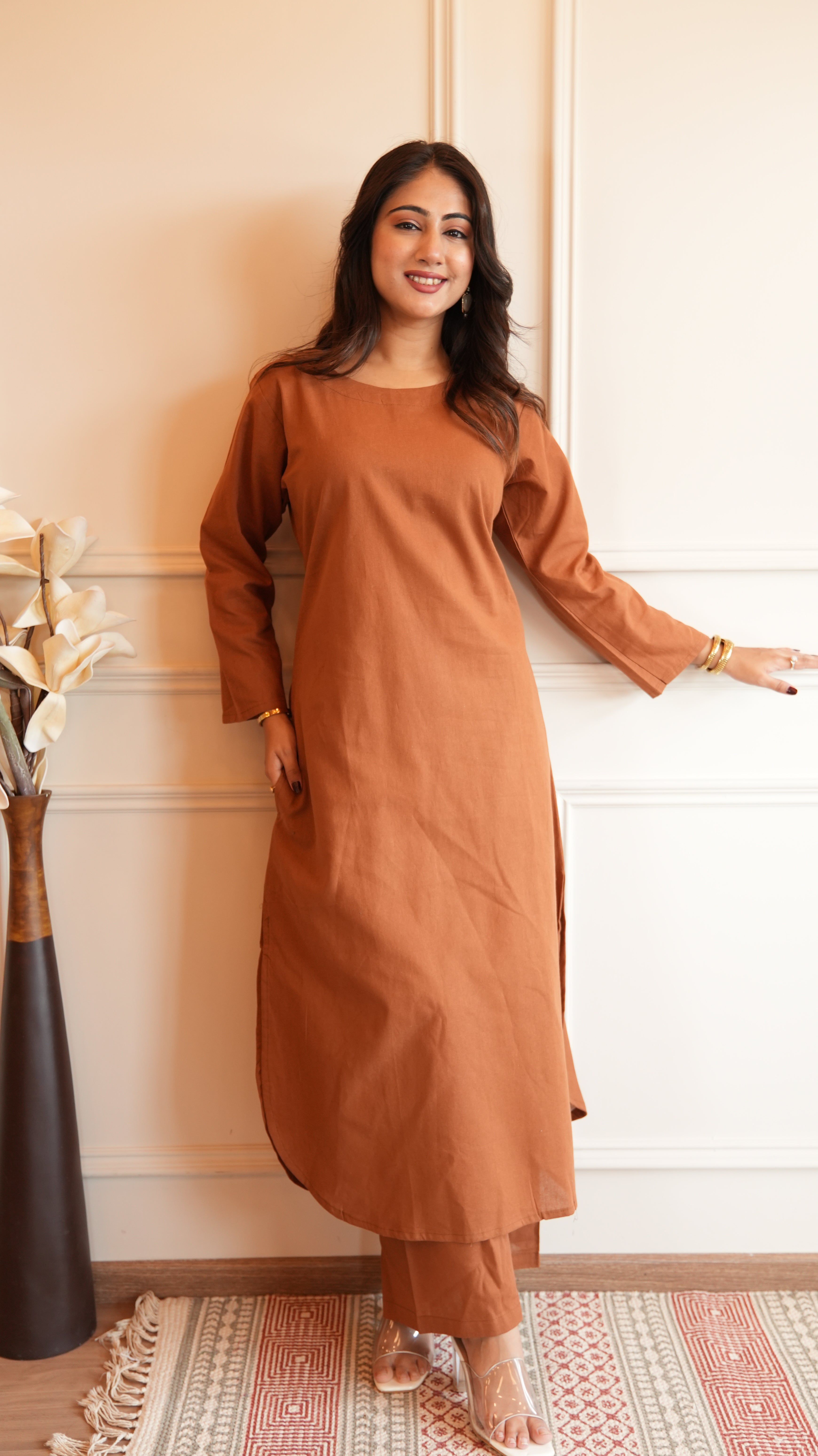 Women's Cotton Kurta pant sets - Brown