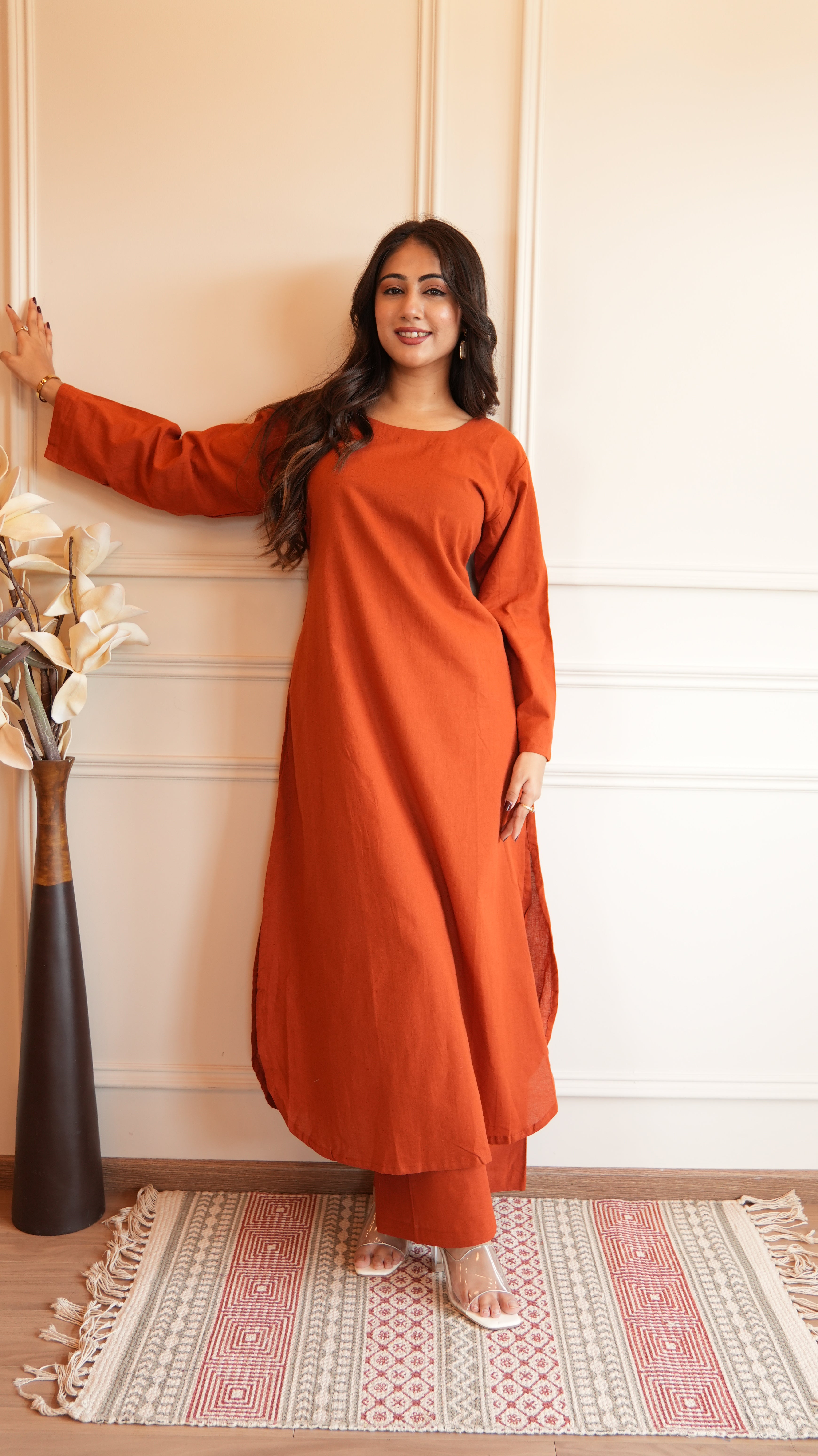 Women's Cotton Kurta pant sets - Rust