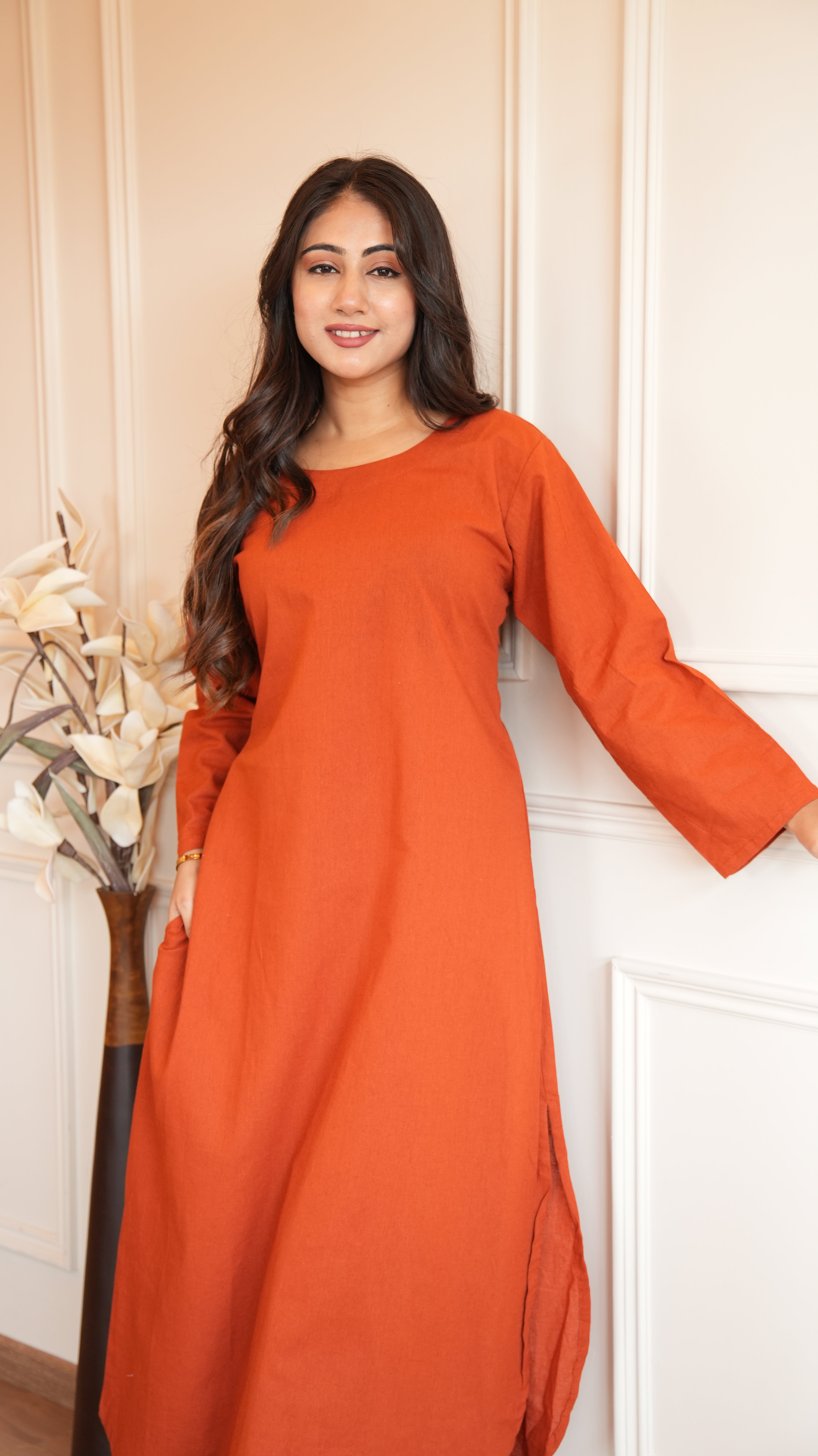 Women's Cotton Kurta pant sets - Rust