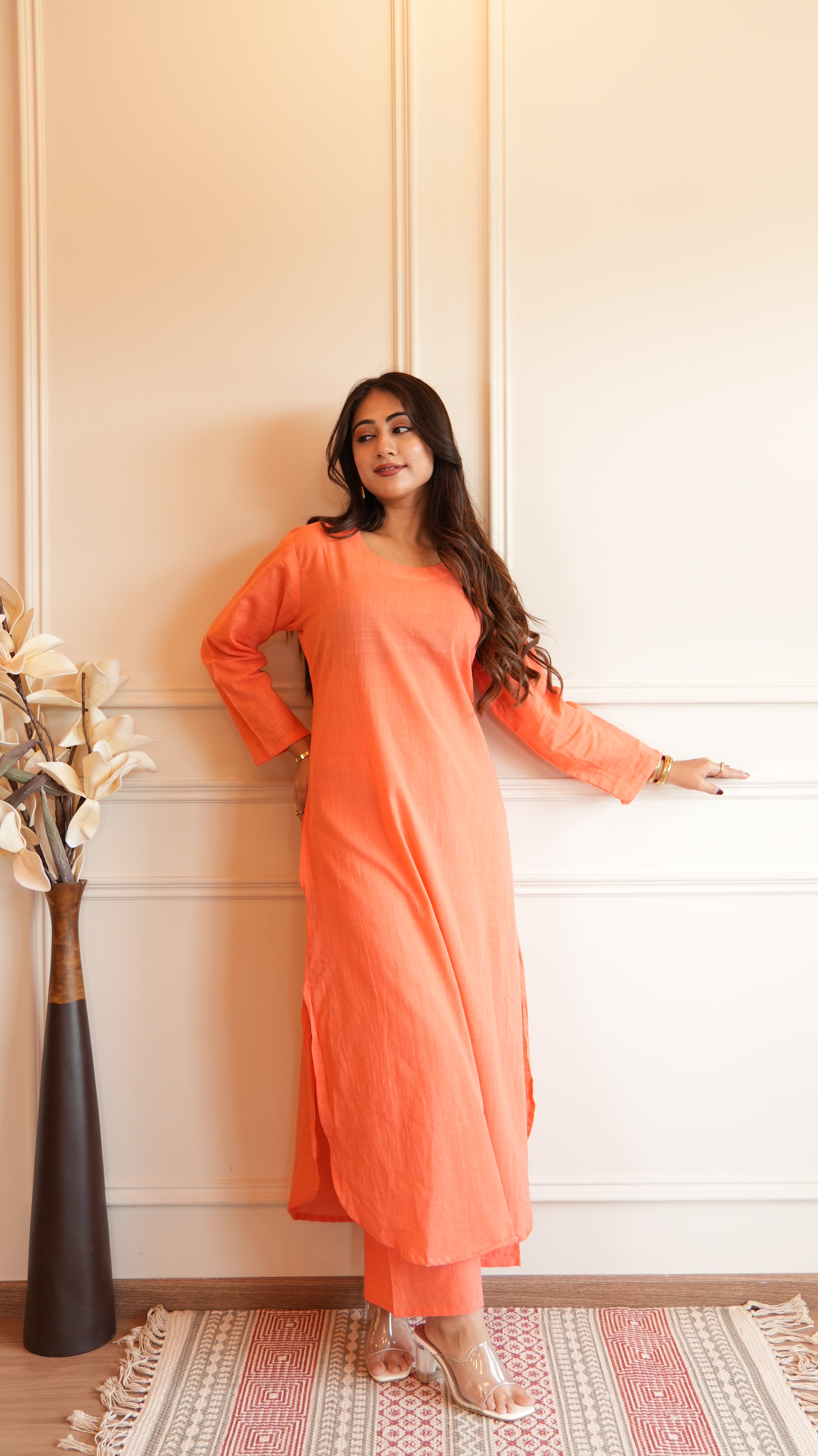 Women's Cotton Kurta pant sets - Orange