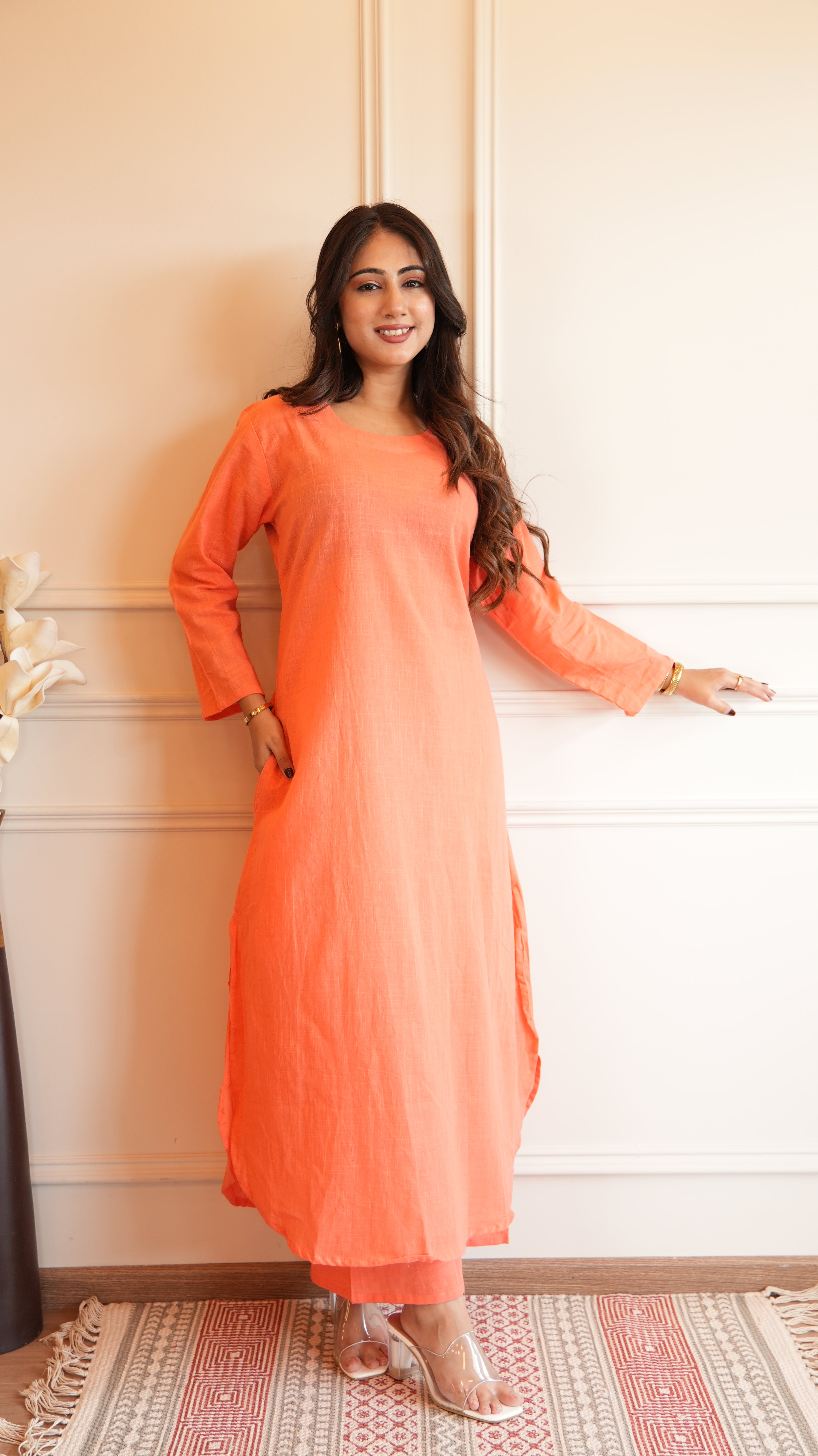 Women's Cotton Kurta pant sets - Orange