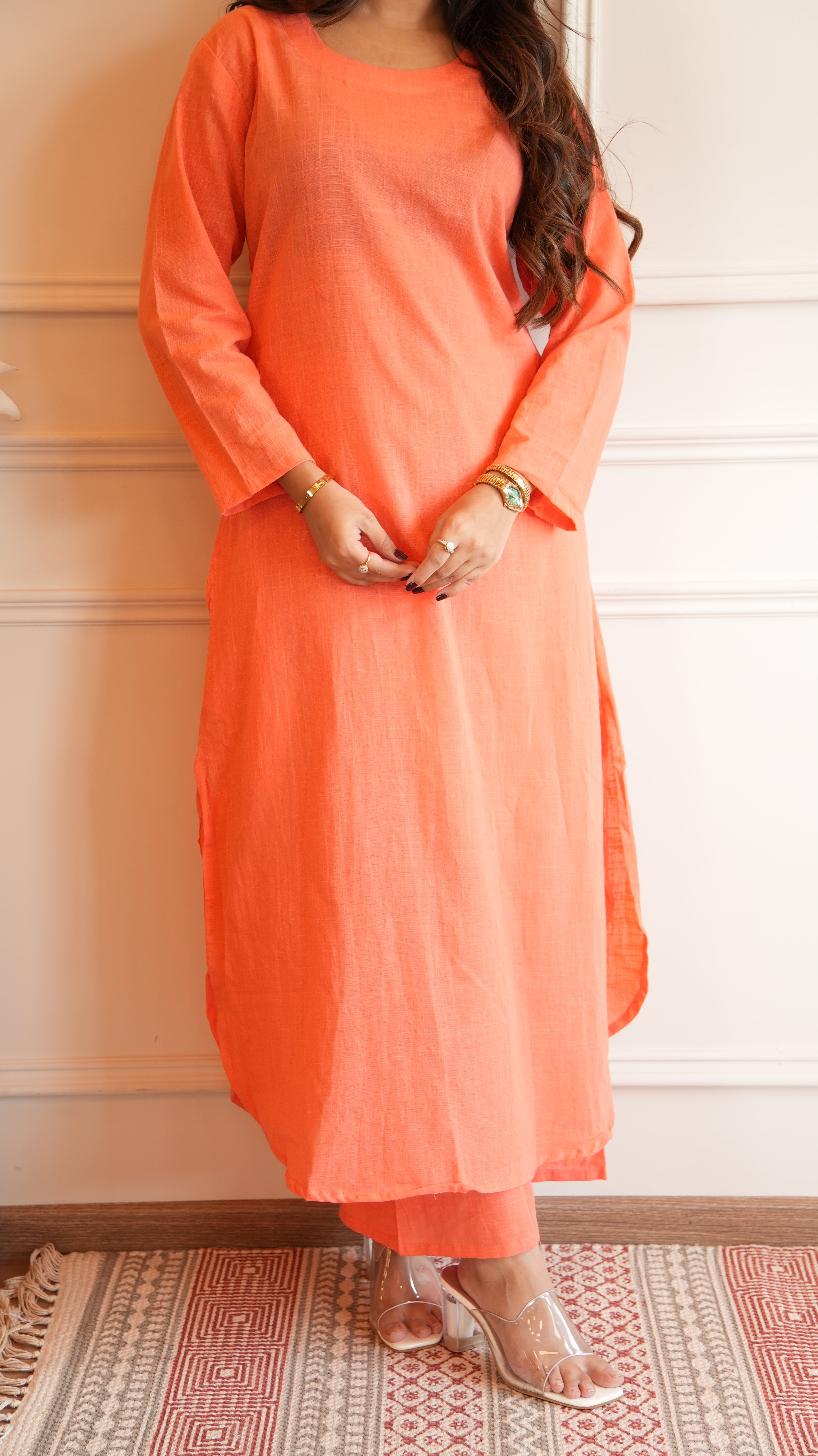 Women's Cotton Kurta pant sets - Orange