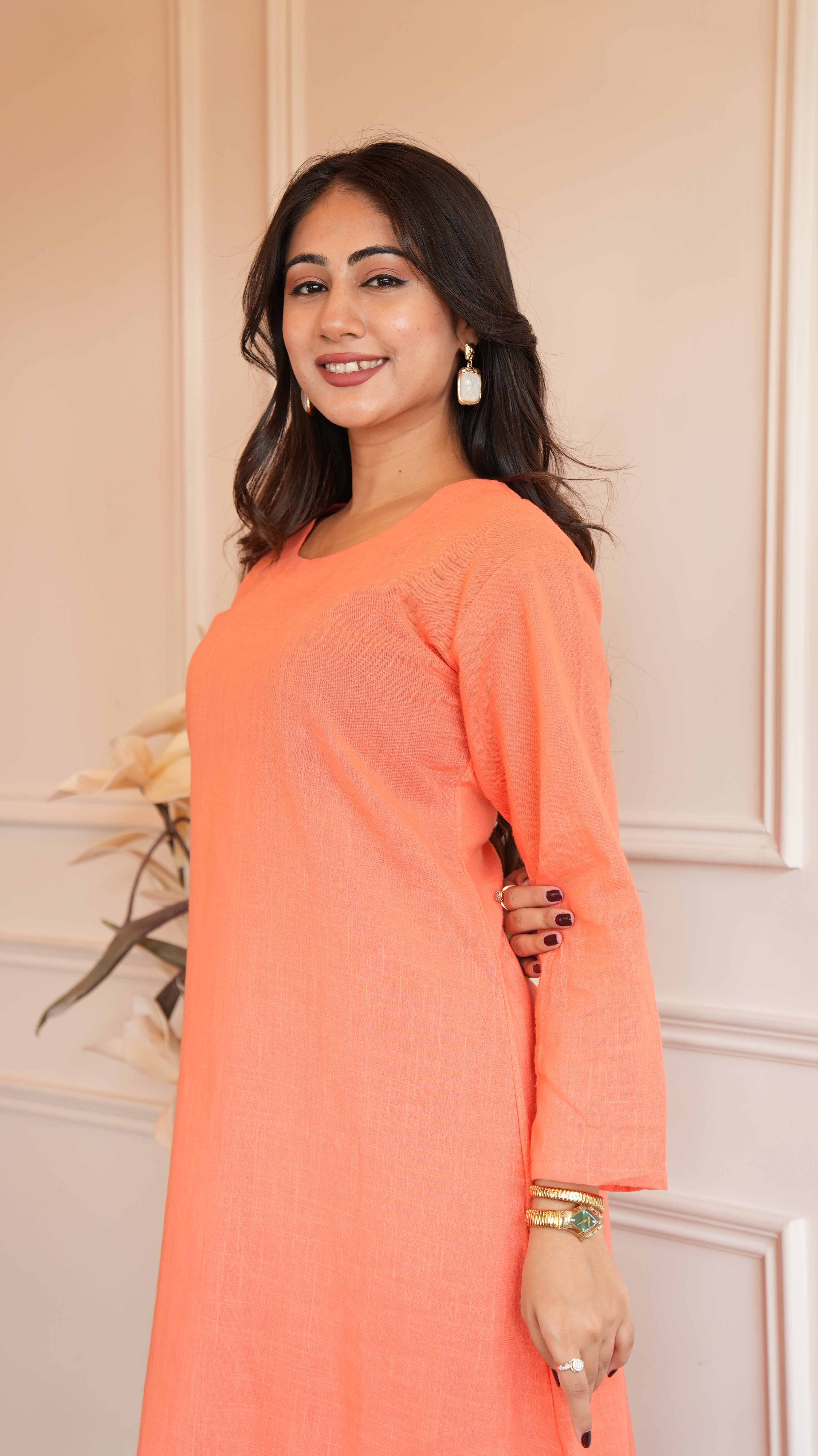 Women's Cotton Kurta pant sets - Orange