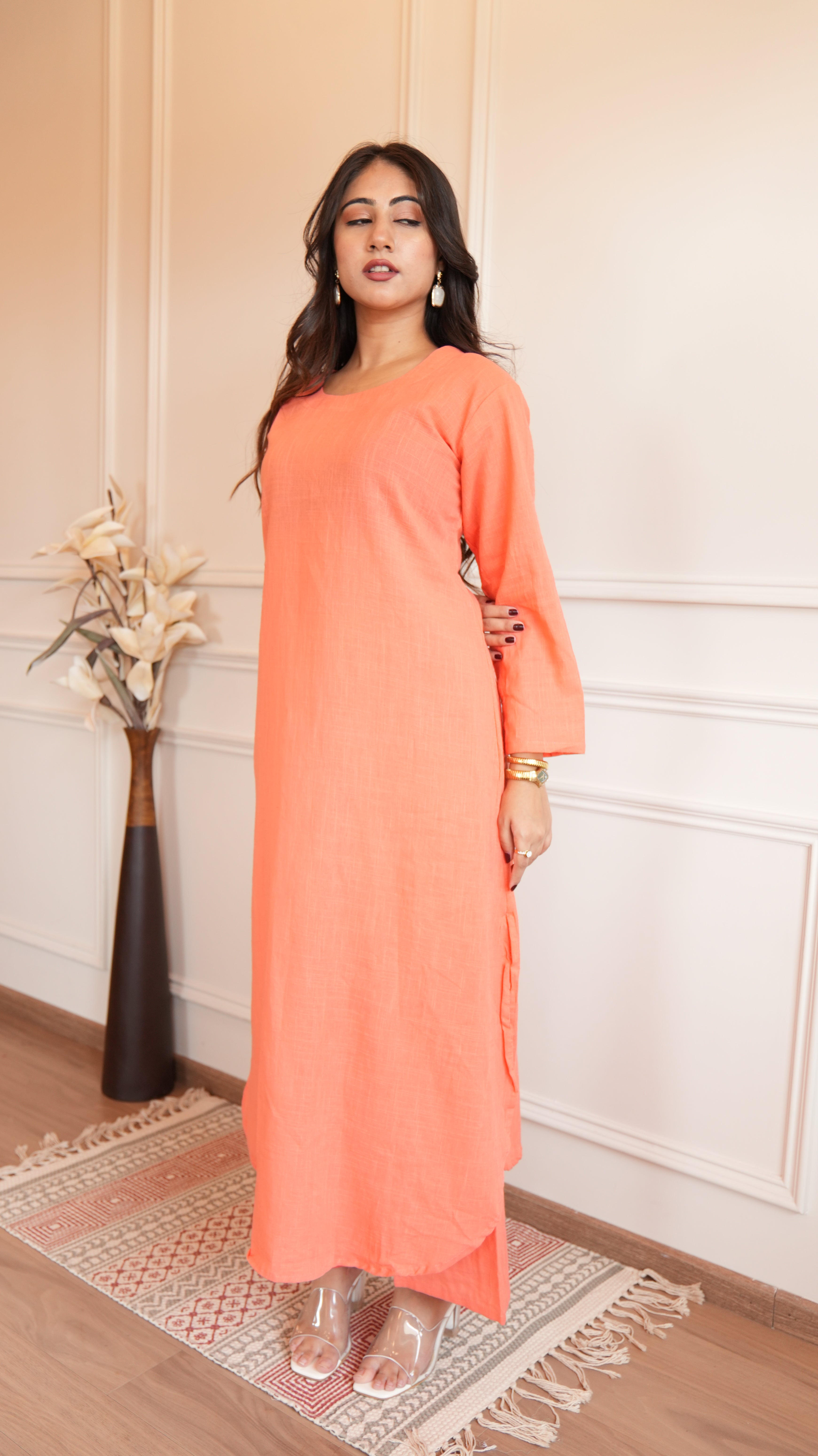 Women's Cotton Kurta pant sets - Orange