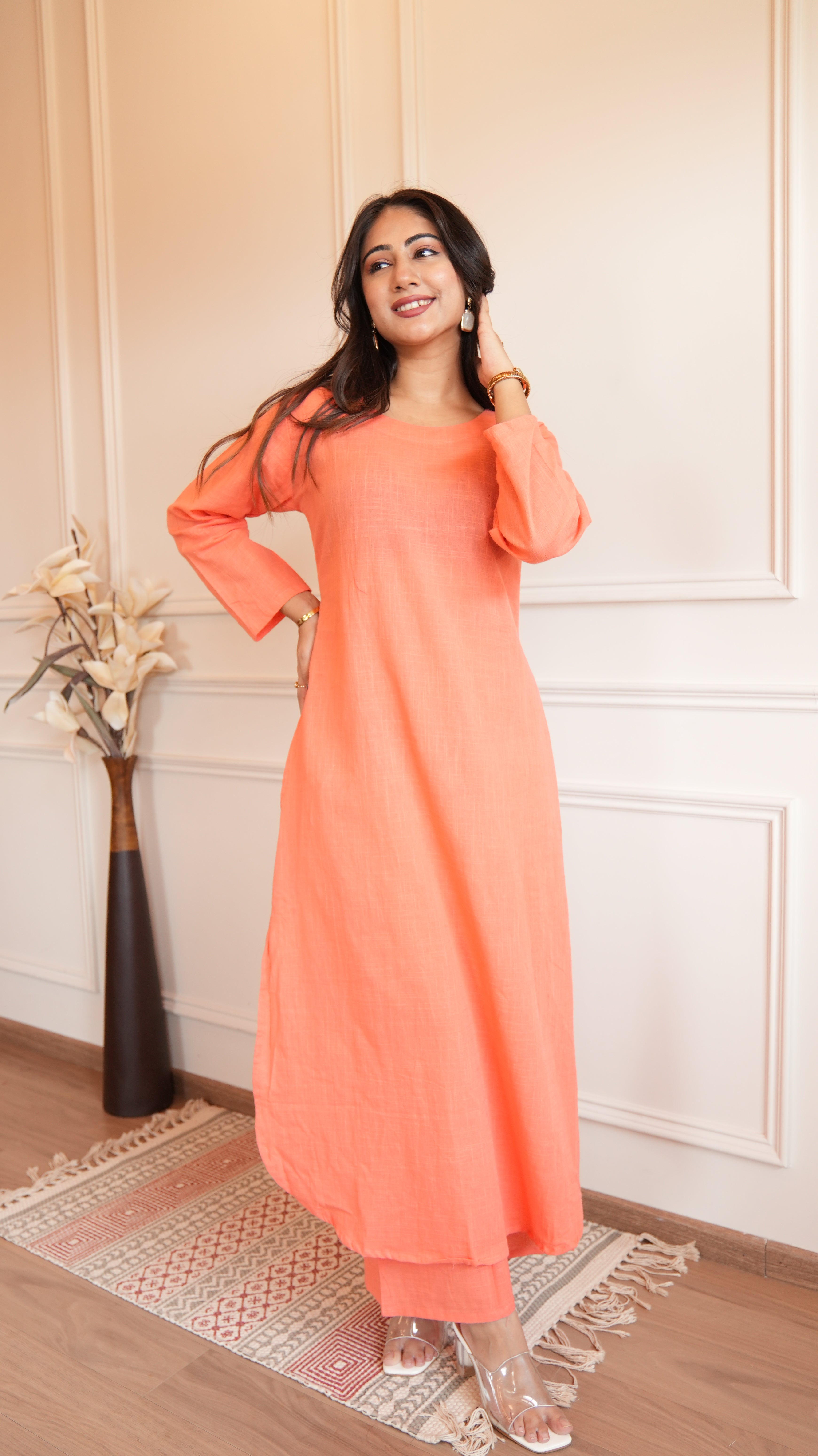 Women's Cotton Kurta pant sets - Orange