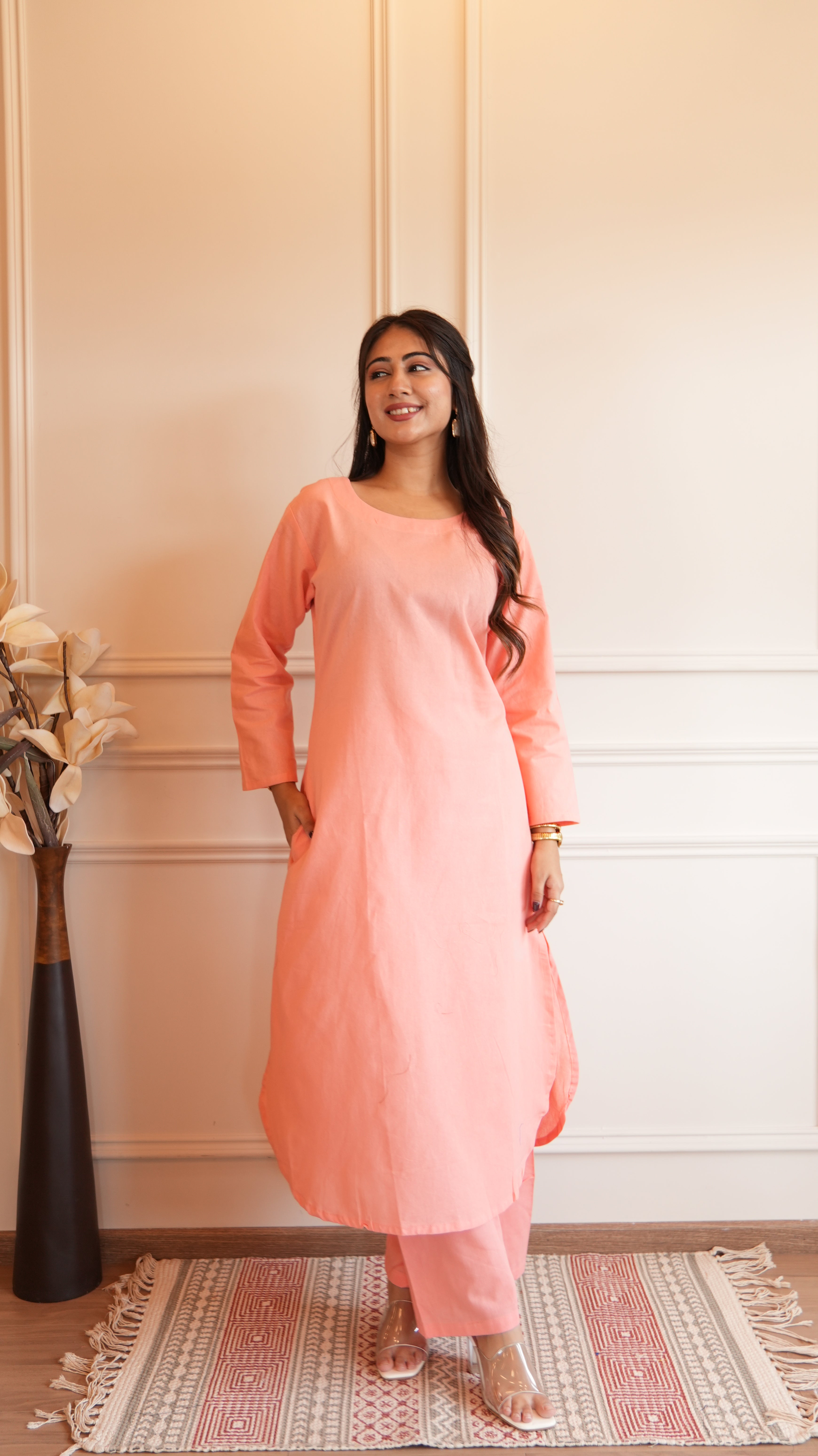 Women's Cotton Kurta pant sets - Light Pink