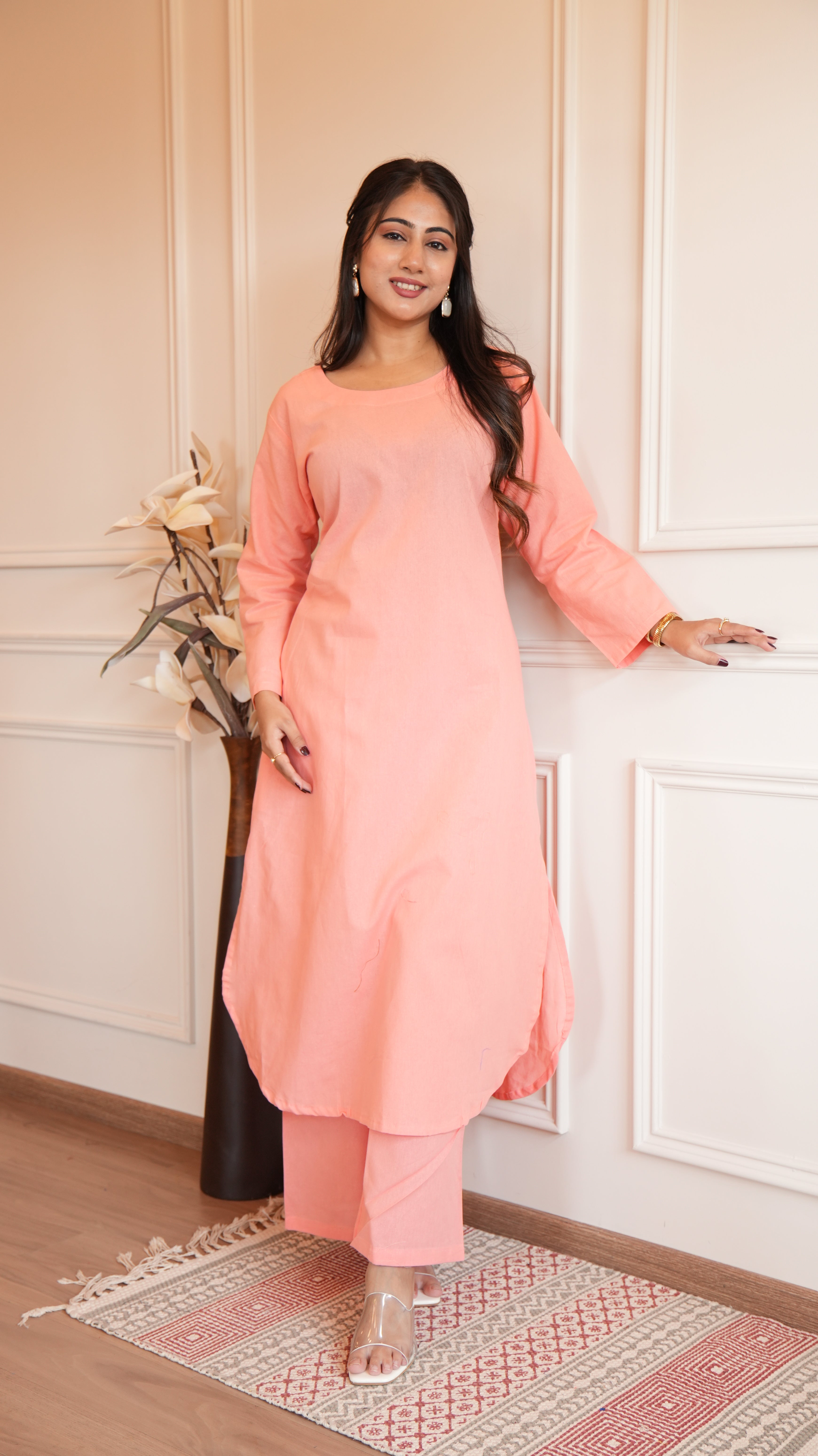 Women's Cotton Kurta pant sets - Light Pink
