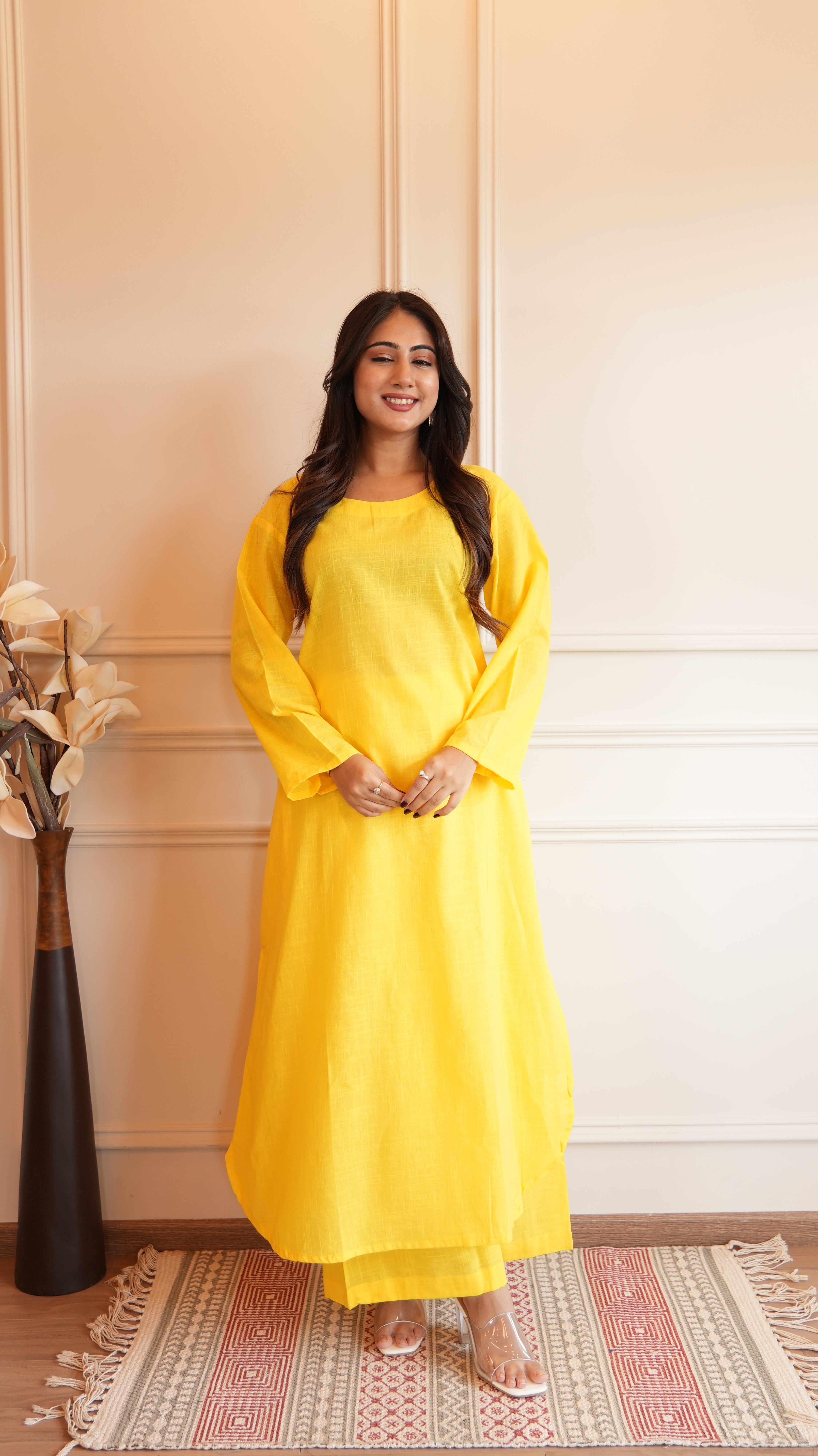 Women's Cotton Kurta pant sets - Yellow