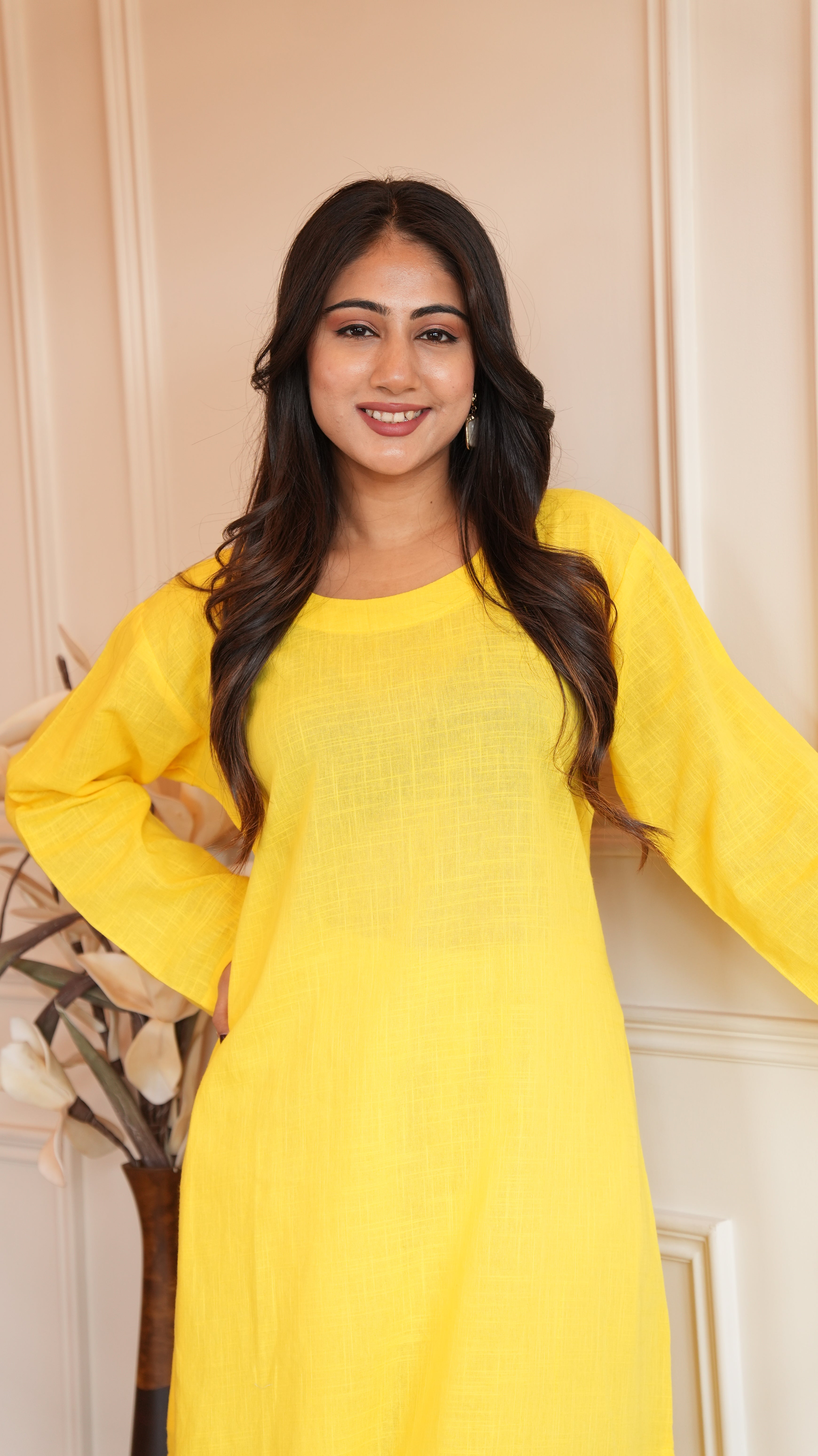 Women's Cotton Kurta pant sets - Yellow
