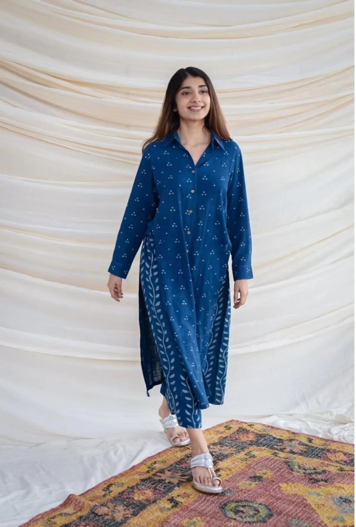 New Printed Kurta Pant Set Blue