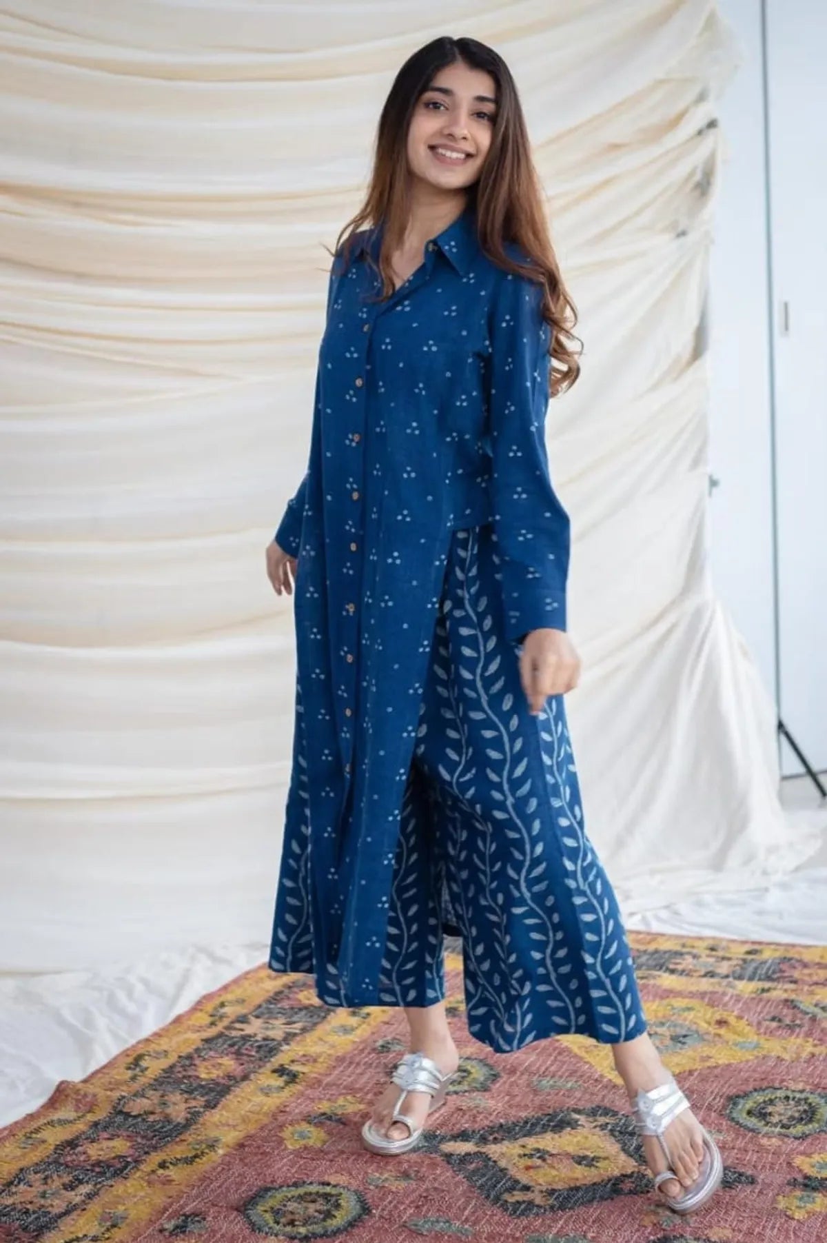 New Printed Kurta Pant Set Blue