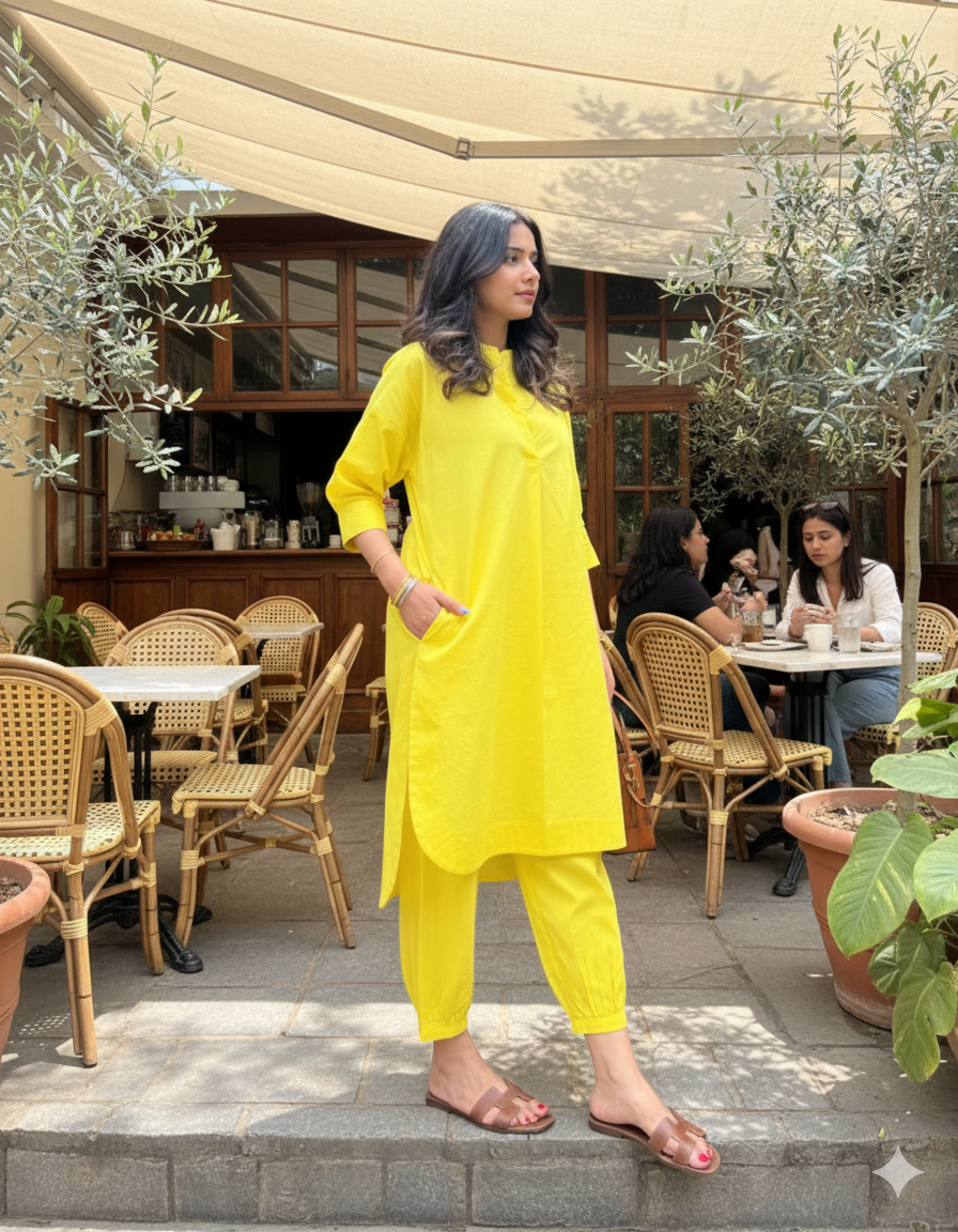 Neon Yellow Cotton Coord Set