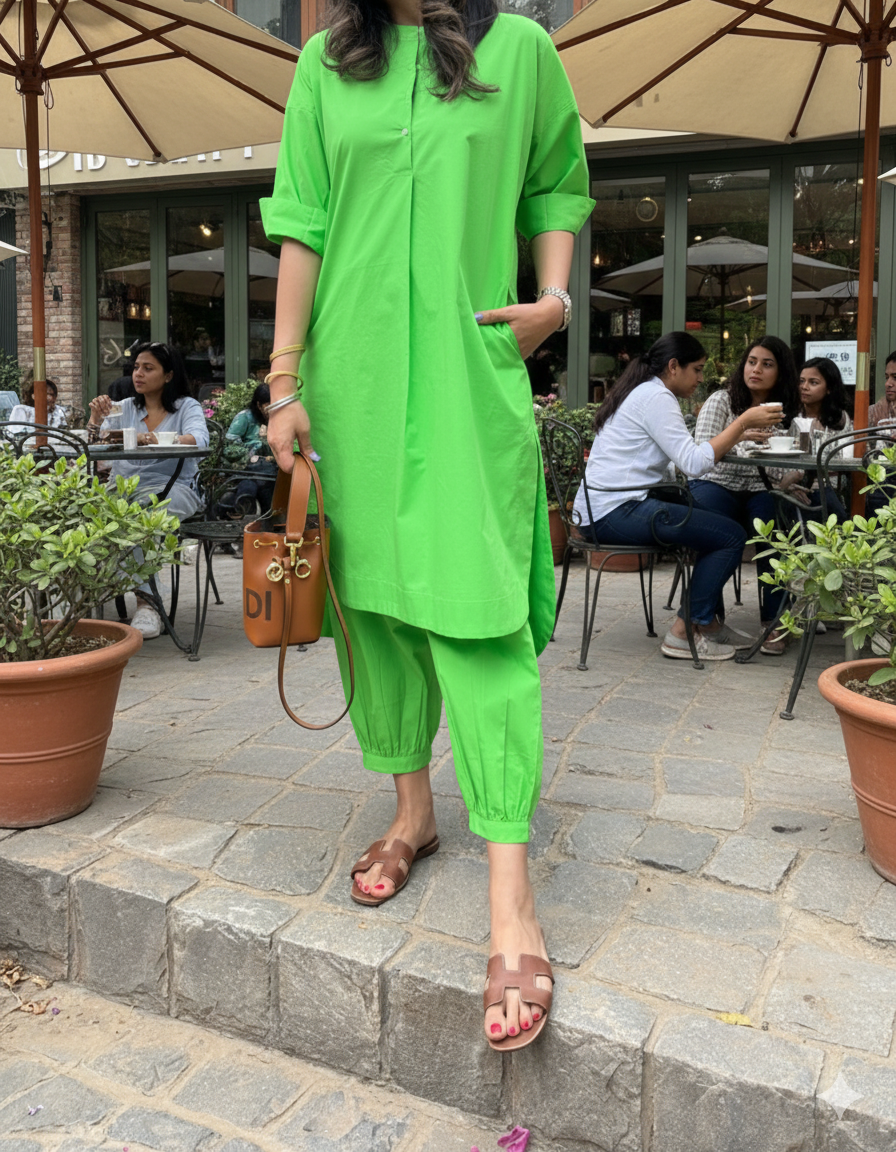 Neon Green  Cotton Coord Set