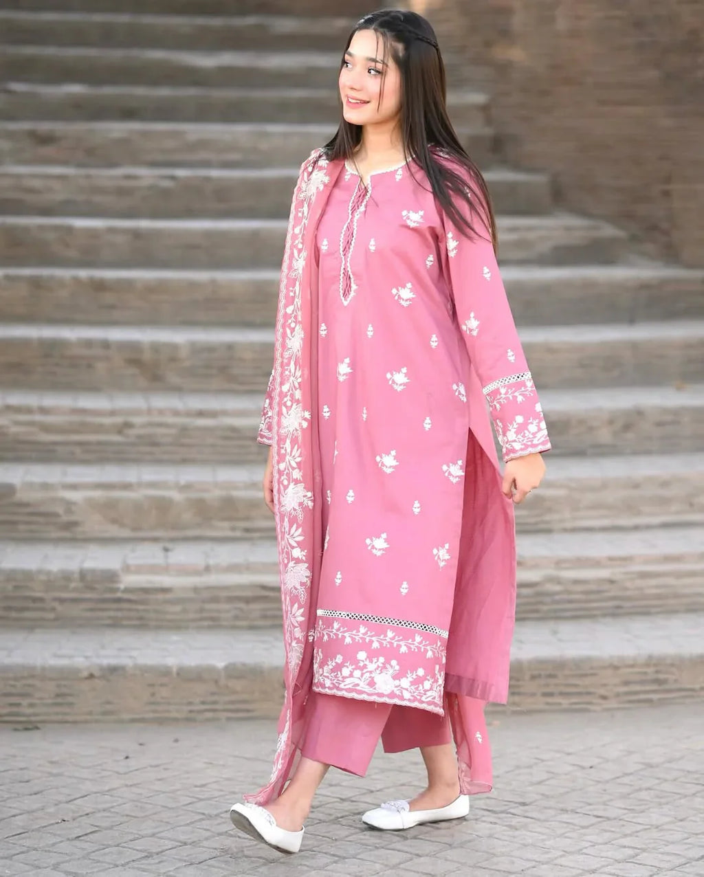 Blush pink embroidered suit