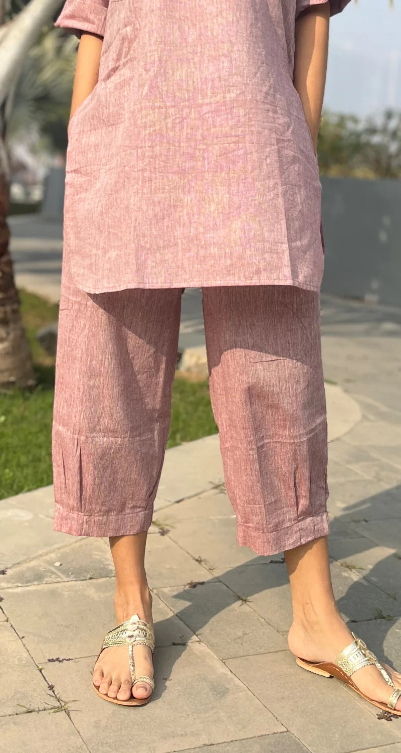 Dusty Rose Casual Cotton Co-ord Set for Women
