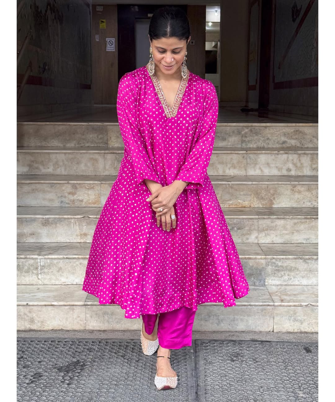 Handmade & Handembroidered Bandhini Silk Kurta set