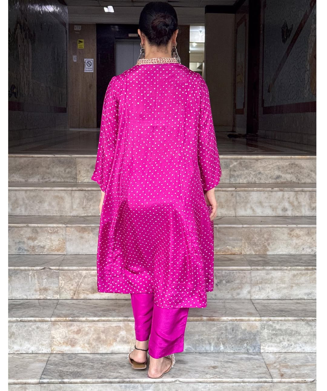 Handmade & Handembroidered Bandhini Silk Kurta set