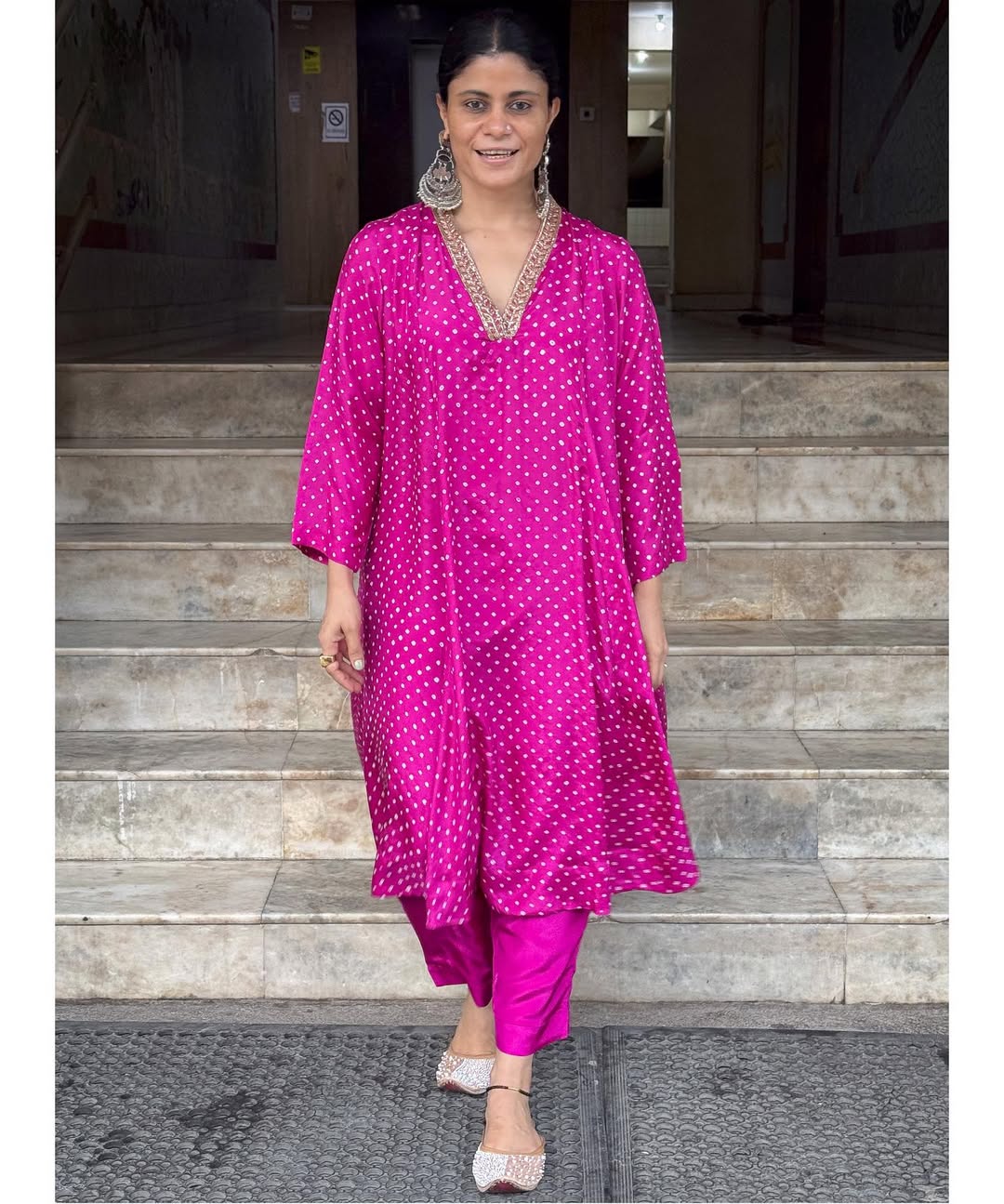 Handmade & Handembroidered Bandhini Silk Kurta set