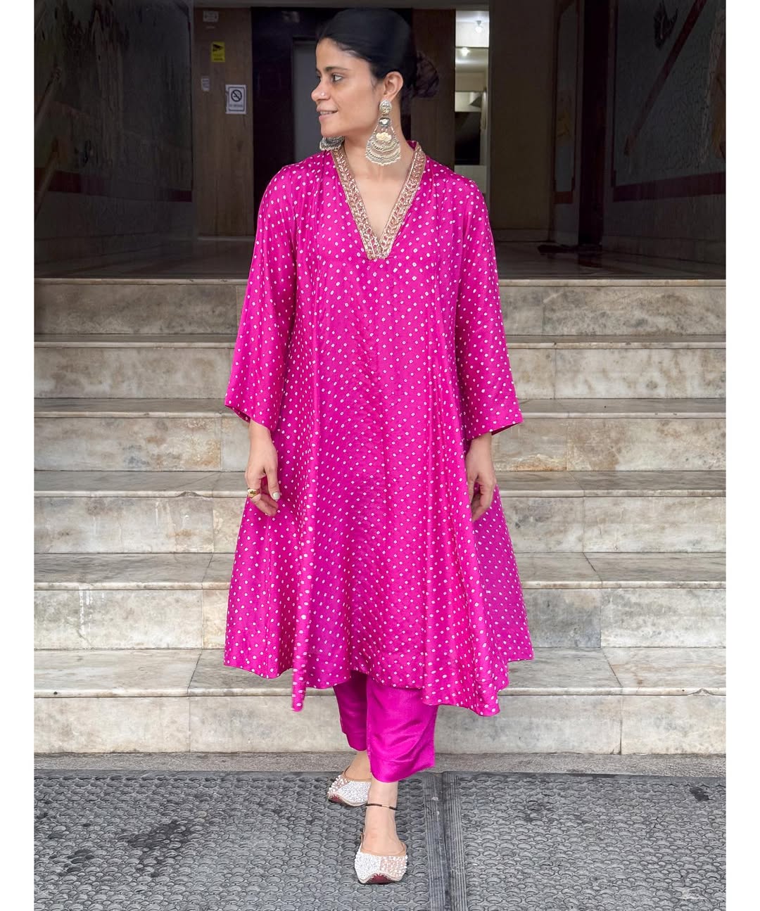 Handmade & Handembroidered Bandhini Silk Kurta set