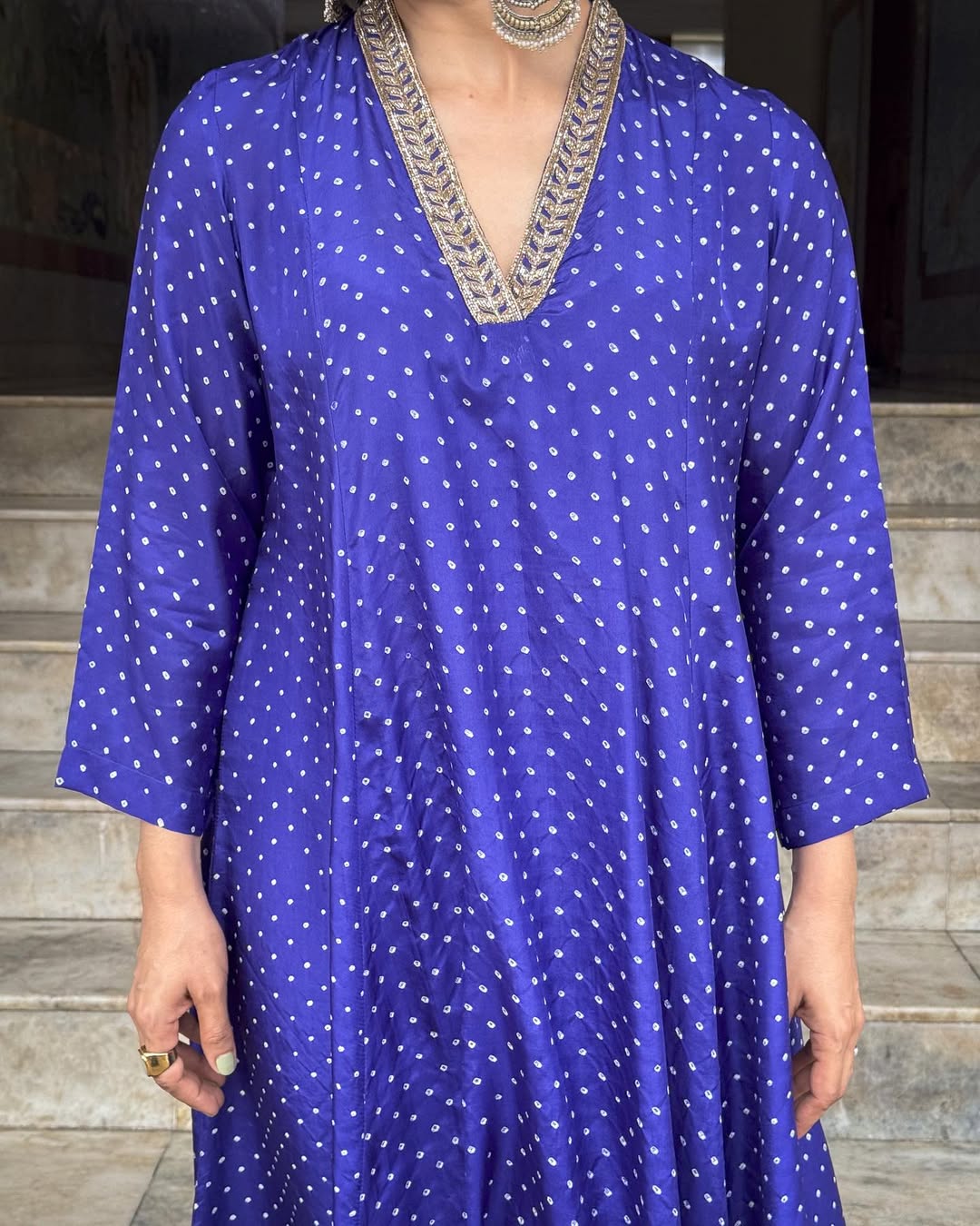 Handmade & Handembroidered Bandhini Silk Kurta set