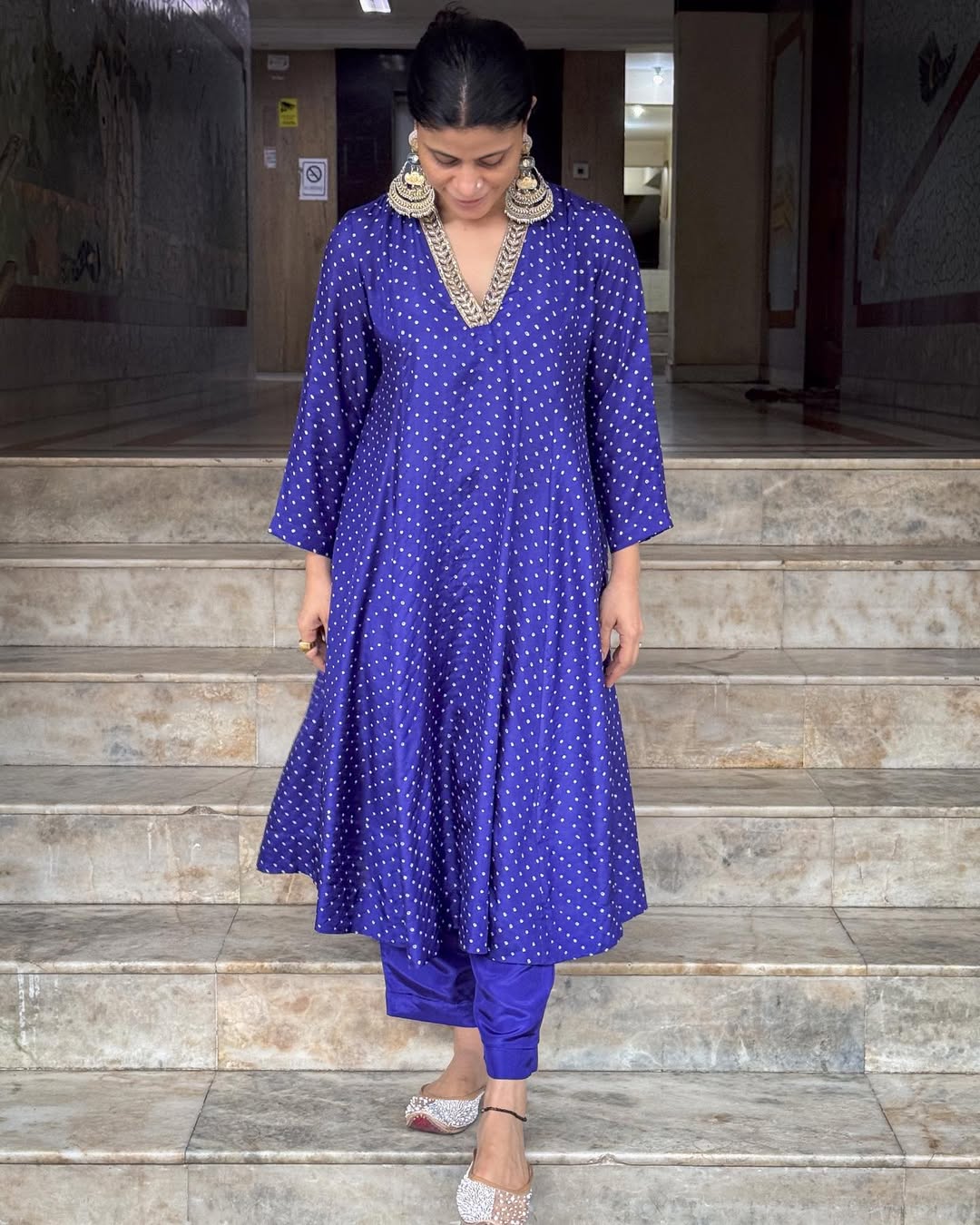 Handmade & Handembroidered Bandhini Silk Kurta set