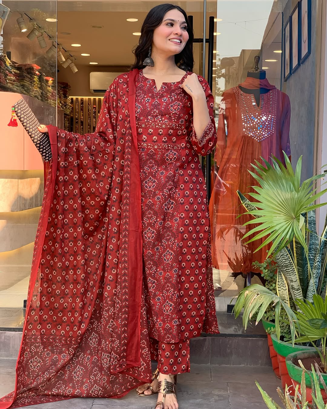 New Printed Kurta Pant Set Blue