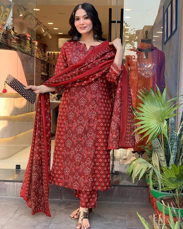 New Printed Kurta Pant Set Blue