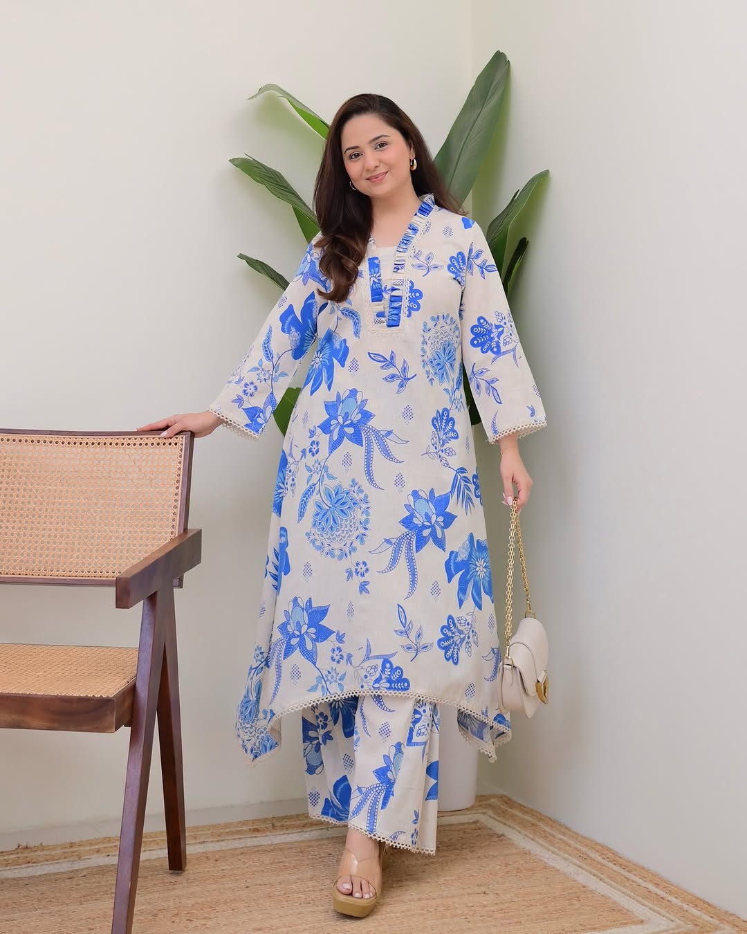 New Printed Kurta Pant Set Blue