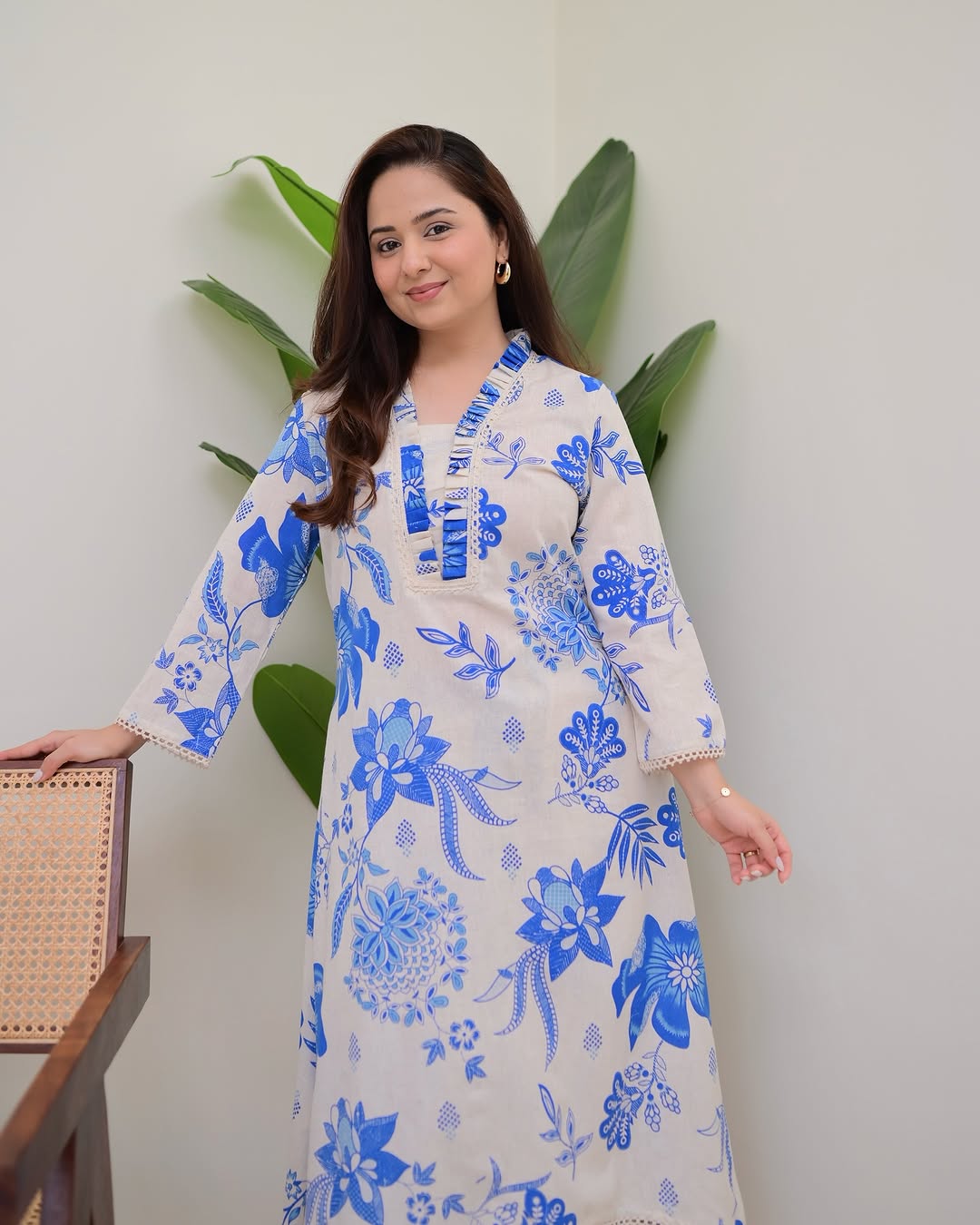 New Printed Kurta Pant Set Blue