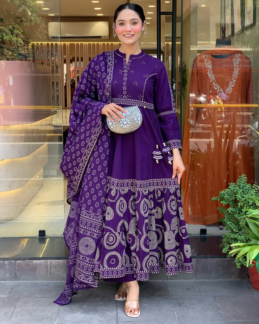 Elegant Purple Bandhani Anarkali Suit with Dupatta