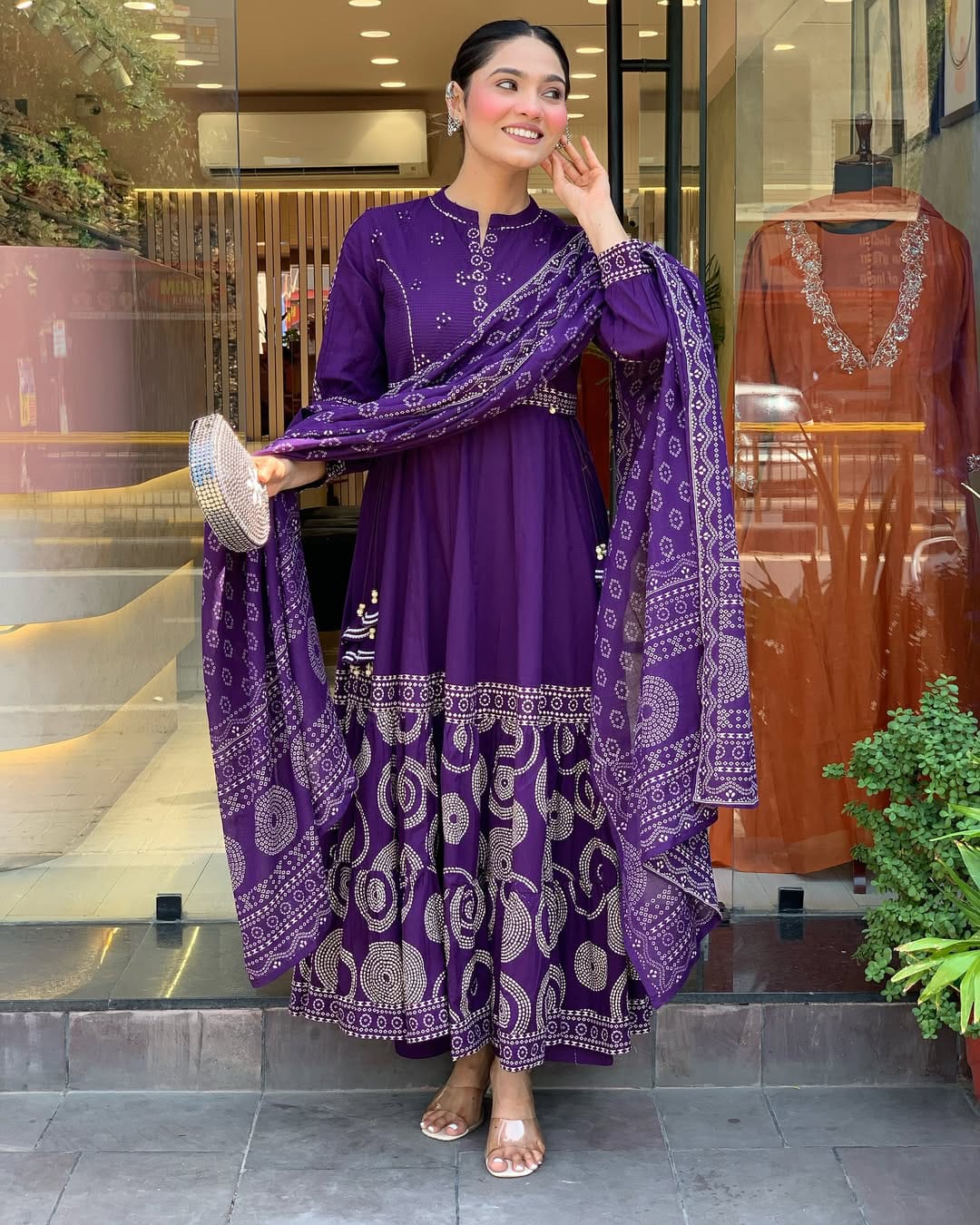 Elegant Purple Bandhani Anarkali Suit with Dupatta