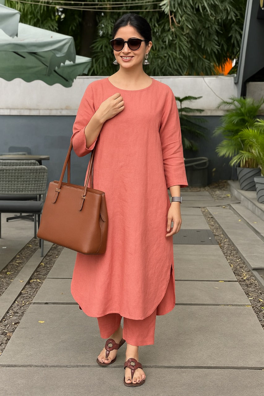 Women's Cotton Kurta pant sets - Light Pink