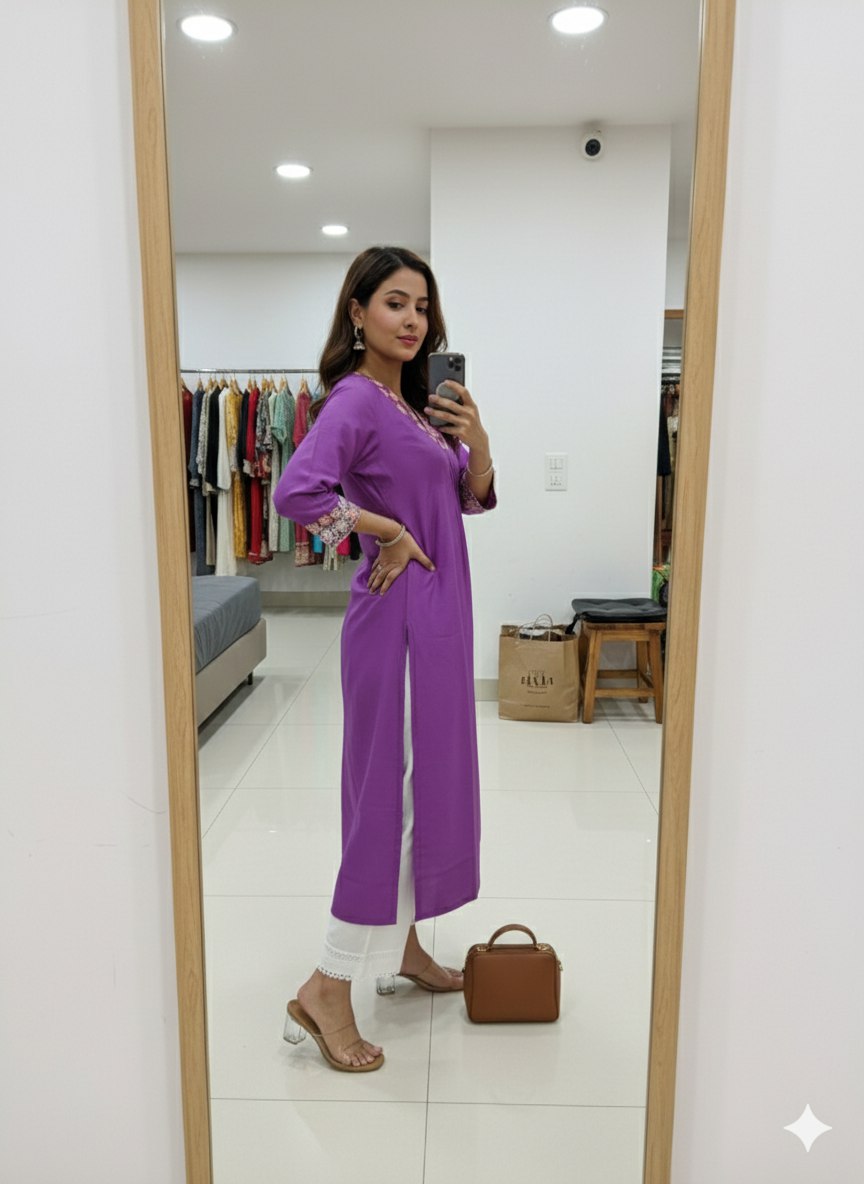 Elegant Embroidered V-Neck Kurti for Women