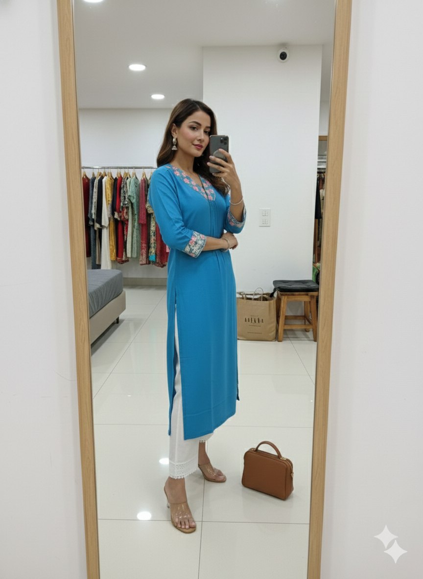 Elegant Embroidered V-Neck Kurti for Women