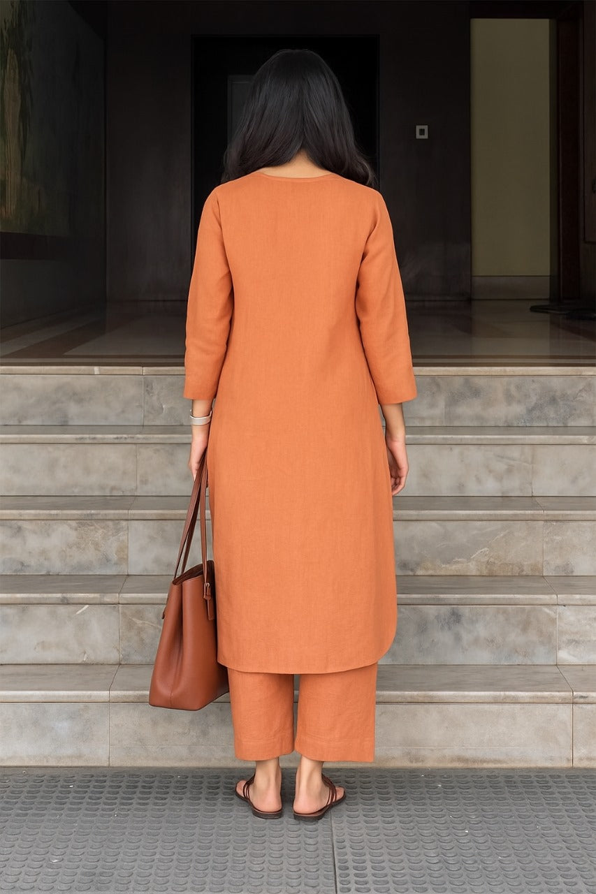 Women's Cotton Kurta pant sets - Orange